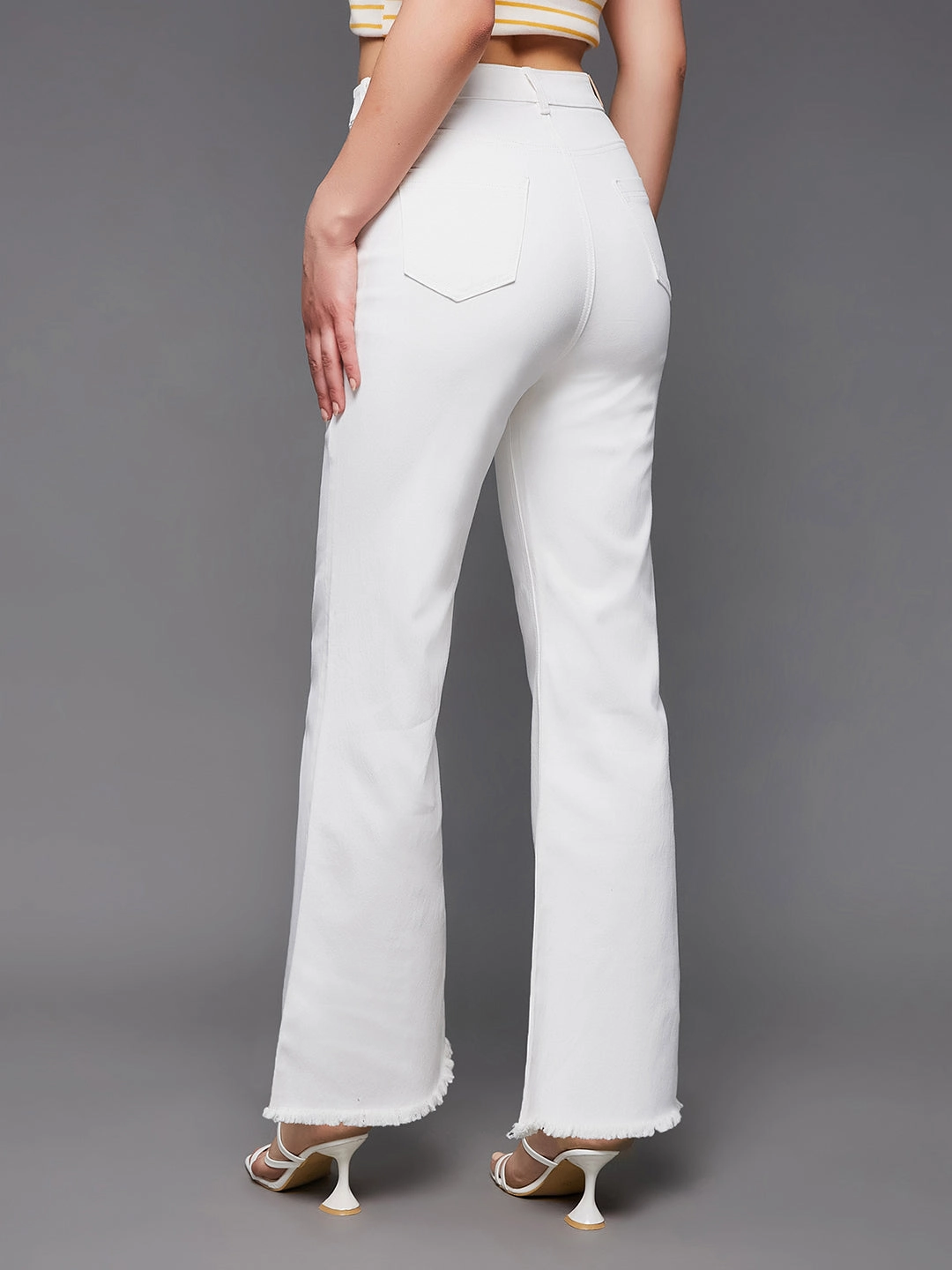 Casual Morning Stroll 24/7 Comfort White Bell-Bottom Bootcut High-Rise Stretchable Denim Jeans