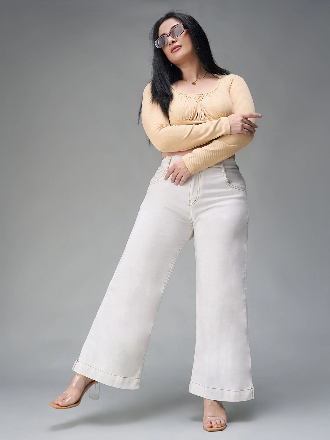 City Walk Casual Friday Casual Movement 24/7 Comfort White Flared Mid-Rise Ankle length Stretchable Denim Jeans