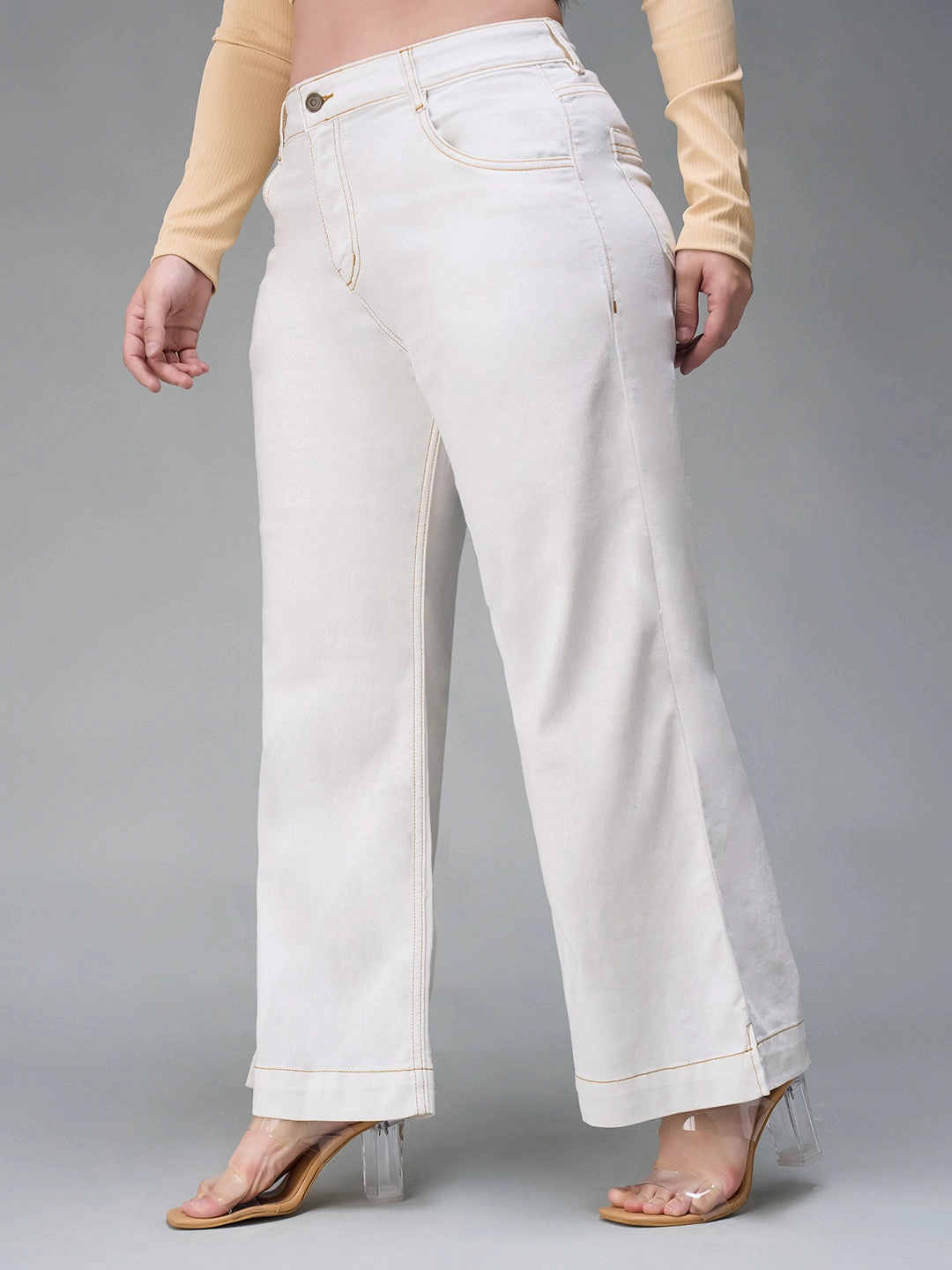 24/7 Comfort White Flared Mid-Rise Ankle length Stretchable Denim Jeans Anti Fade Technology Fashionable Touch