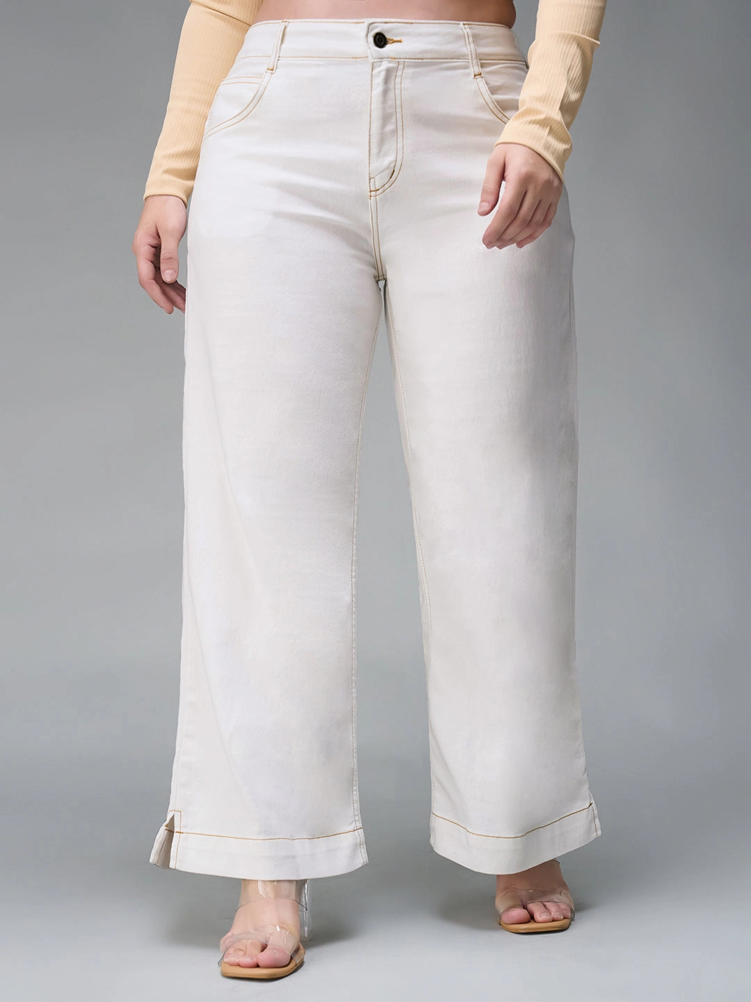 24/7 Comfort White Flared Mid-Rise Ankle length Stretchable Denim Jeans Outfit Plan Teen Outfit Elegant