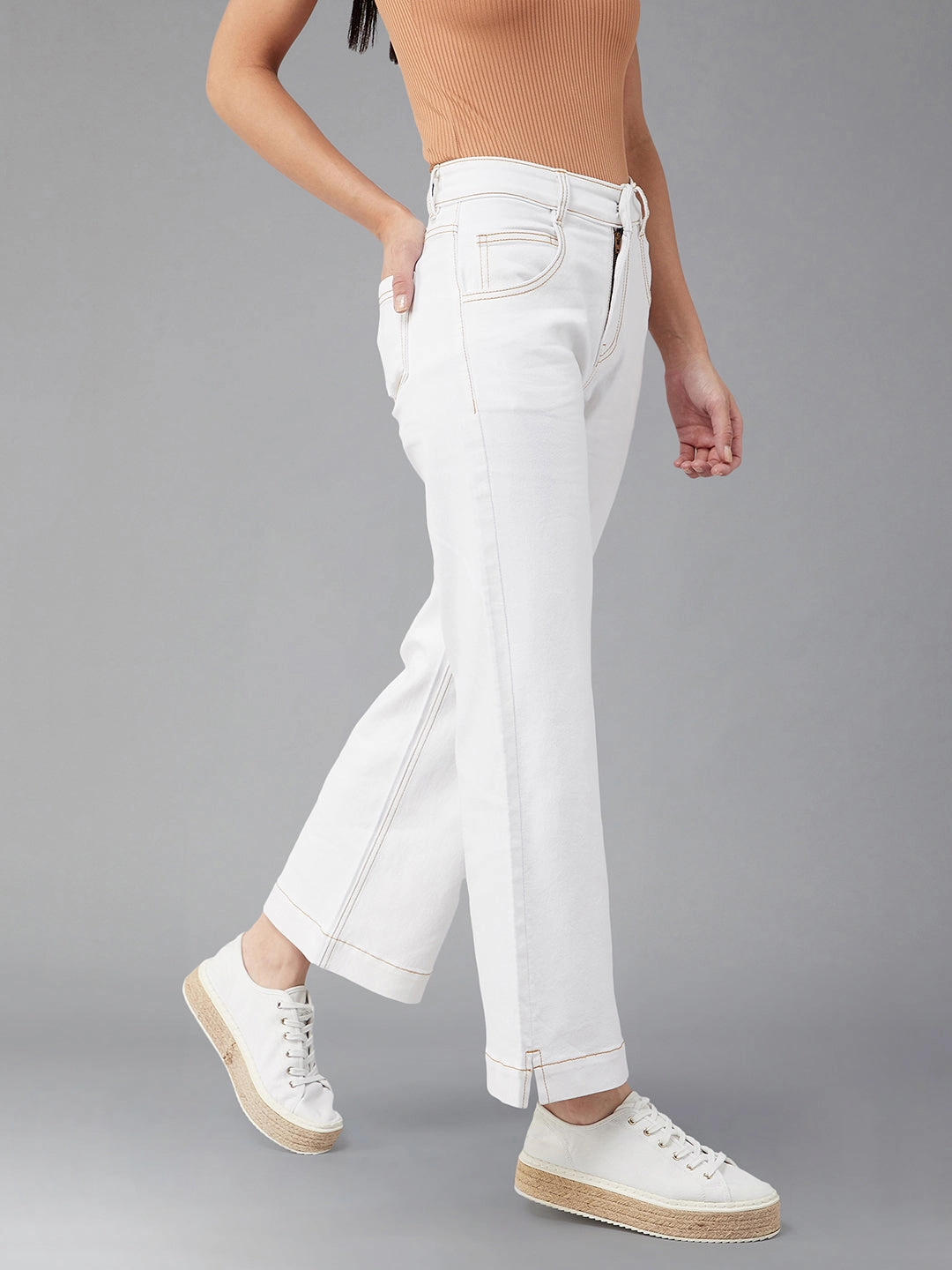 24/7 Comfort White Flared Mid-Rise Ankle length Stretchable Denim Jeans Always Ready