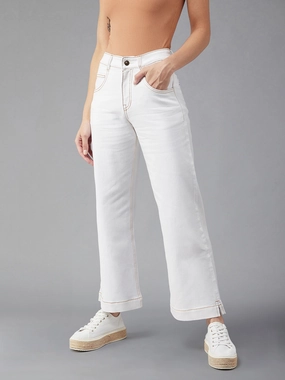 Street Appeal Weekend Warrior Festival Outfit Smooth 24/7 Comfort White Flared Mid-Rise Ankle length Stretchable Denim Jeans