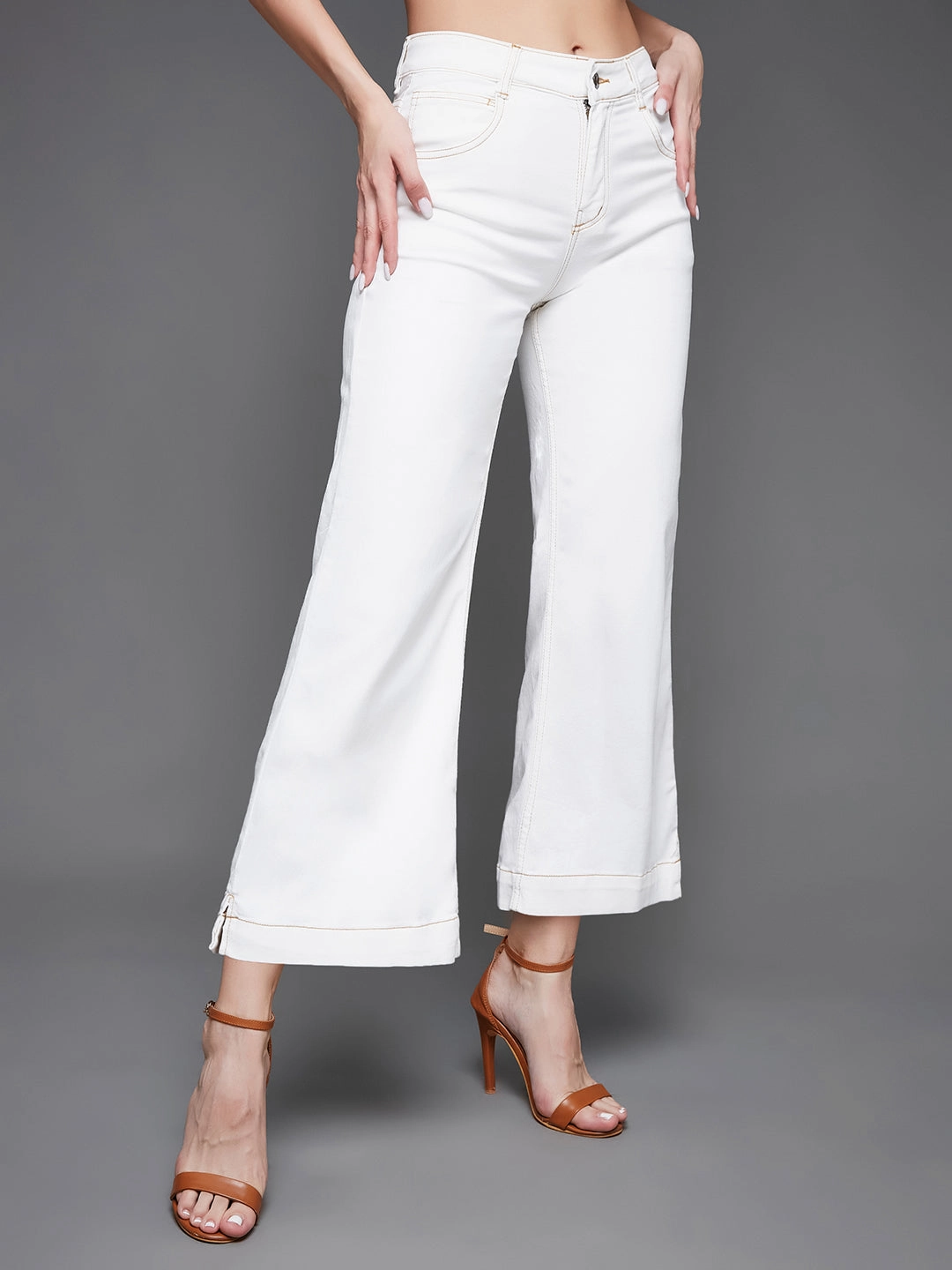 Always Appropriate 24/7 Comfort White Flared Mid-Rise Ankle length Stretchable Denim Jeans