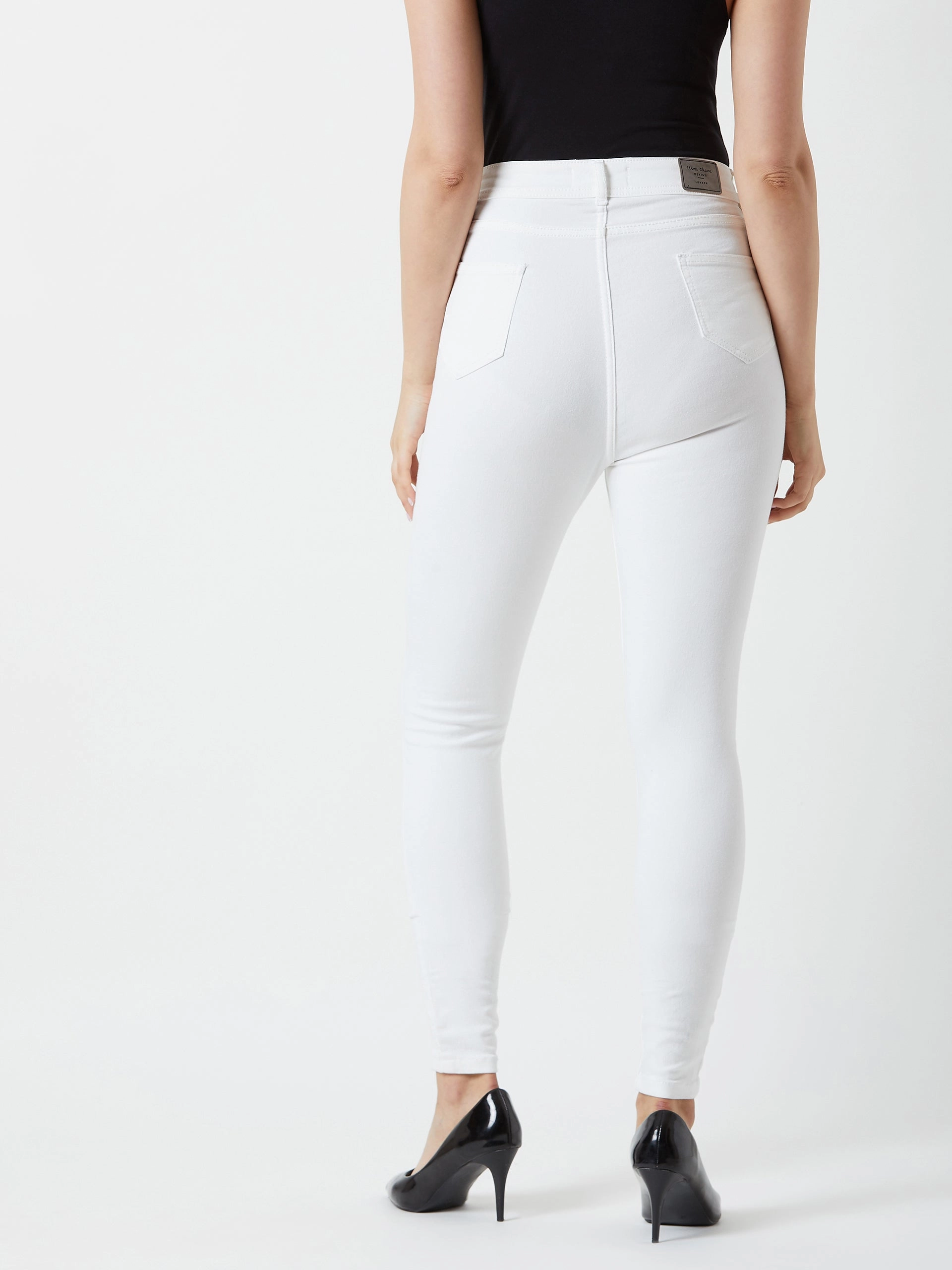 24/7 Comfort White Skinny-Fit High-Rise Bleached Denim Jeans Comfort Stretch Weave