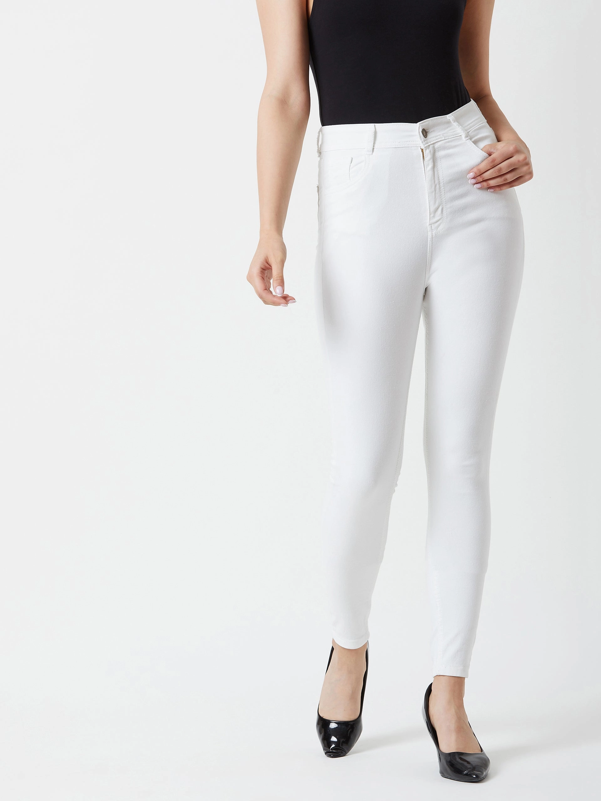 Office Wear Casual Subtle design 24/7 Comfort White Skinny-Fit High-Rise Bleached Denim Jeans