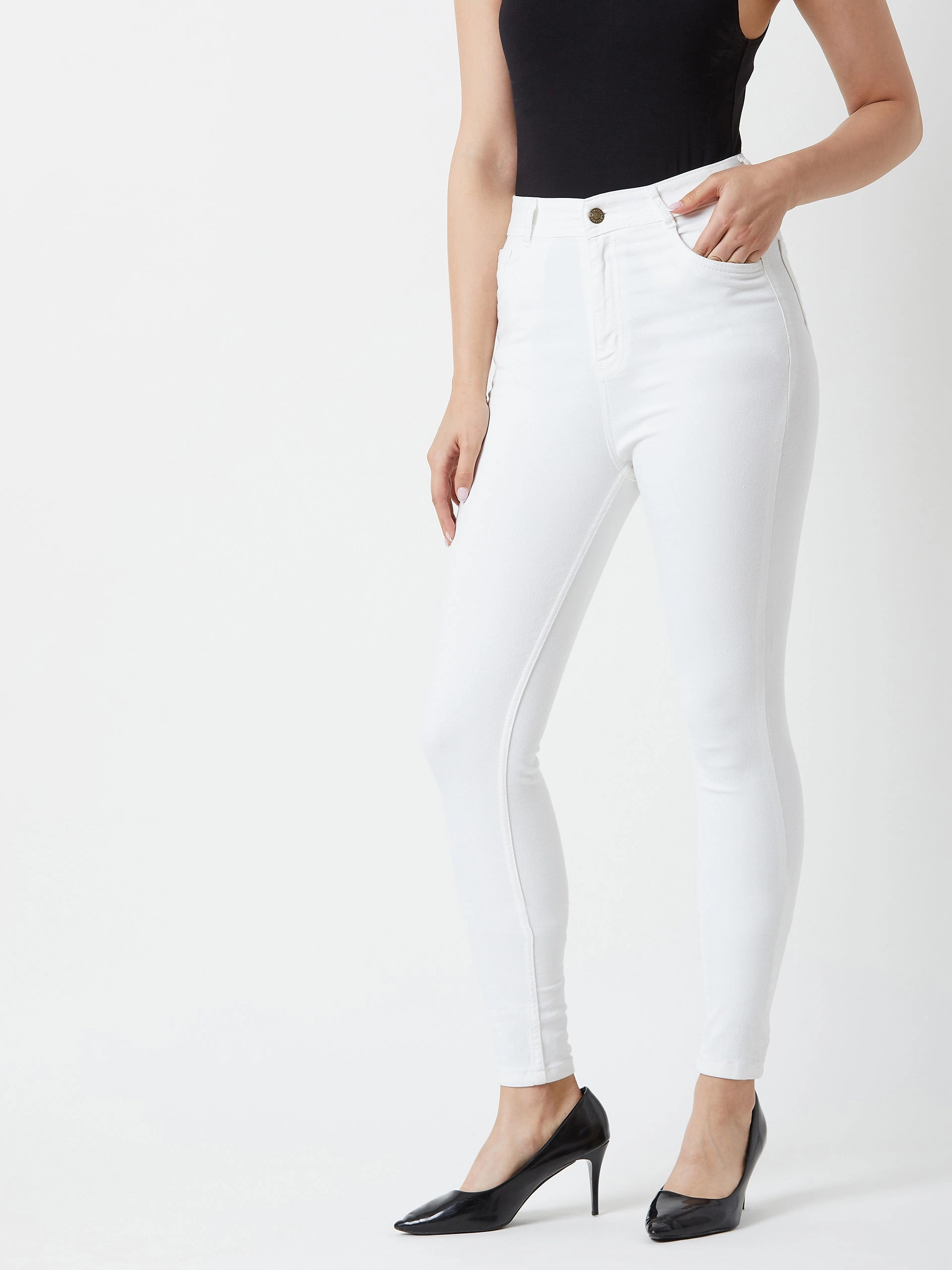 24/7 Comfort White Skinny-Fit High-Rise Bleached Denim Jeans Neat Look