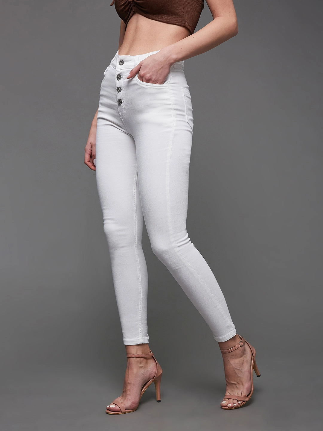 Fashion Must-Have Couple Look Office Wear 24/7 Comfort White Skinny-Fit High-Rise Stretchable Denim Jeans