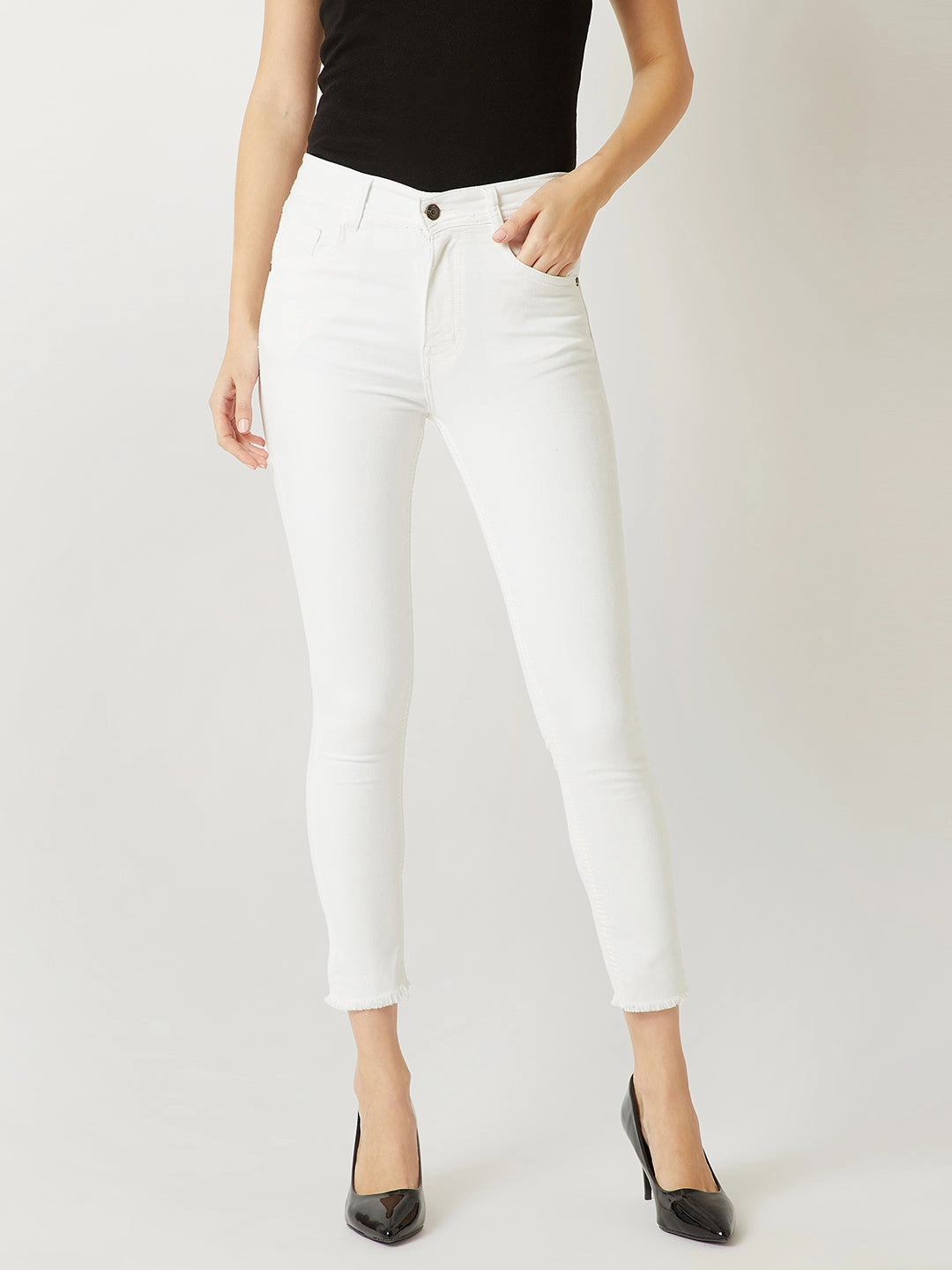 24/7 Comfort White Skinny High-Rise Ankle-Length Stretchable Denim Jeans Teen Outfit Night Out Party Look Durable piece