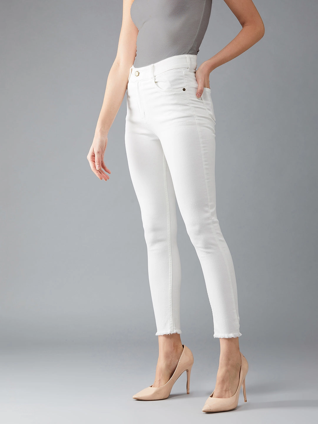 Heavyweight Denim Contemporary Look 24/7 Comfort White Skinny High-Rise Ankle-Length Stretchable Denim Jeans