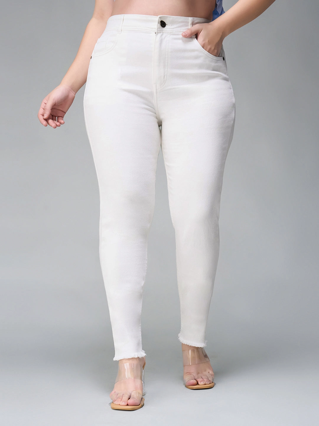 Flattering Fit 24/7 Comfort White Skinny High-Rise Bleached Cropped Stretchable Denim Jeans