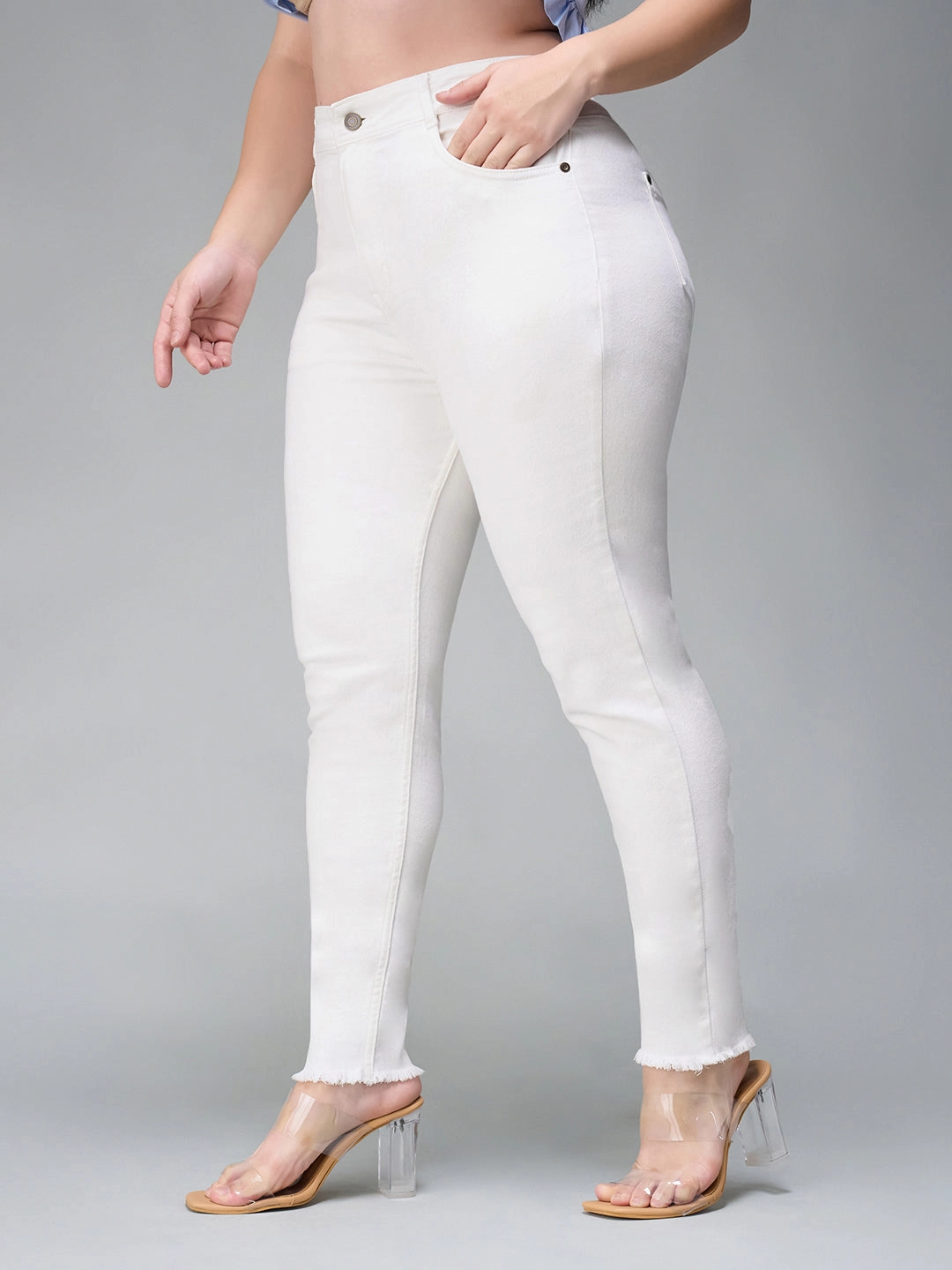 24/7 Comfort White Skinny High-Rise Bleached Cropped Stretchable Denim Jeans Sustainable Road Trip