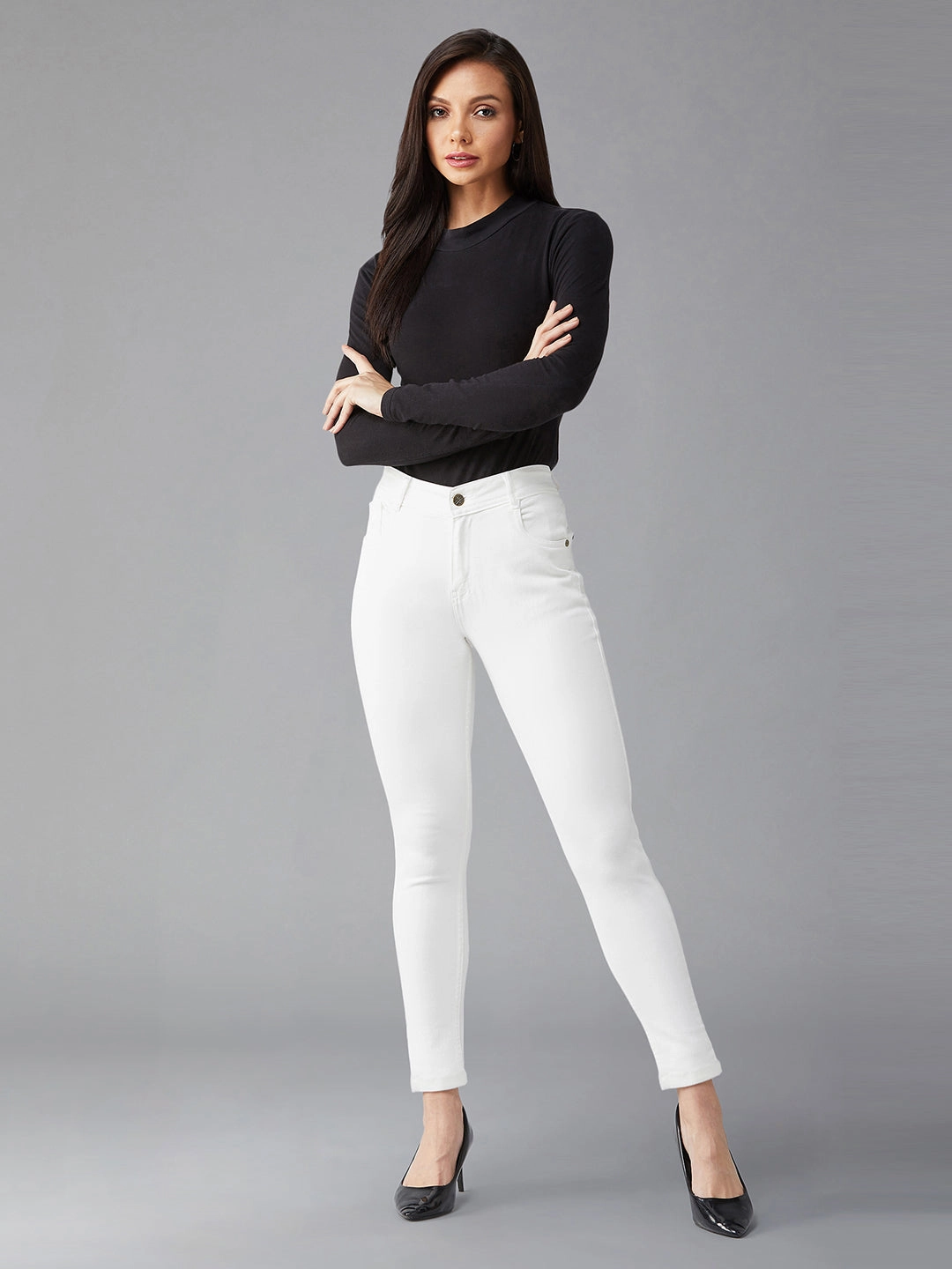 24/7 Comfort White Skinny High-Rise Stretchable Denim Jeans Relaxed Waistband