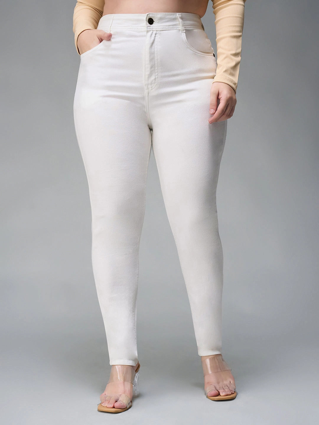 Perfect Fit Waist Always Ready 24/7 Comfort White Skinny High-Rise Stretchable Denim Jeans