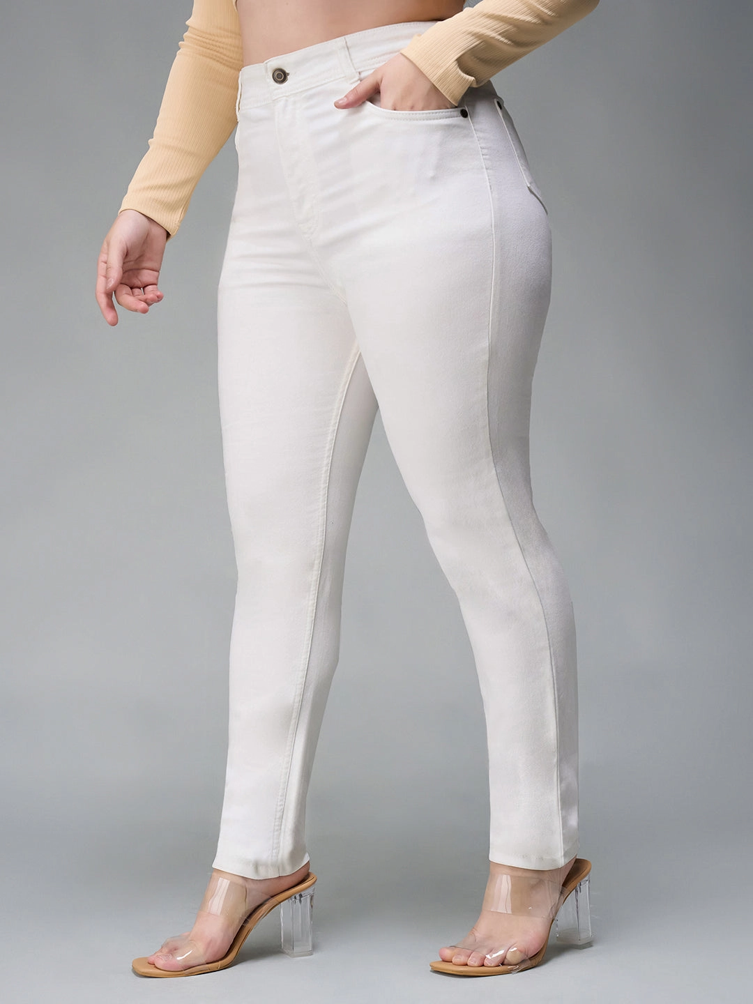 24/7 Comfort White Skinny High-Rise Stretchable Denim Jeans High Quality Classic Wear Earthy