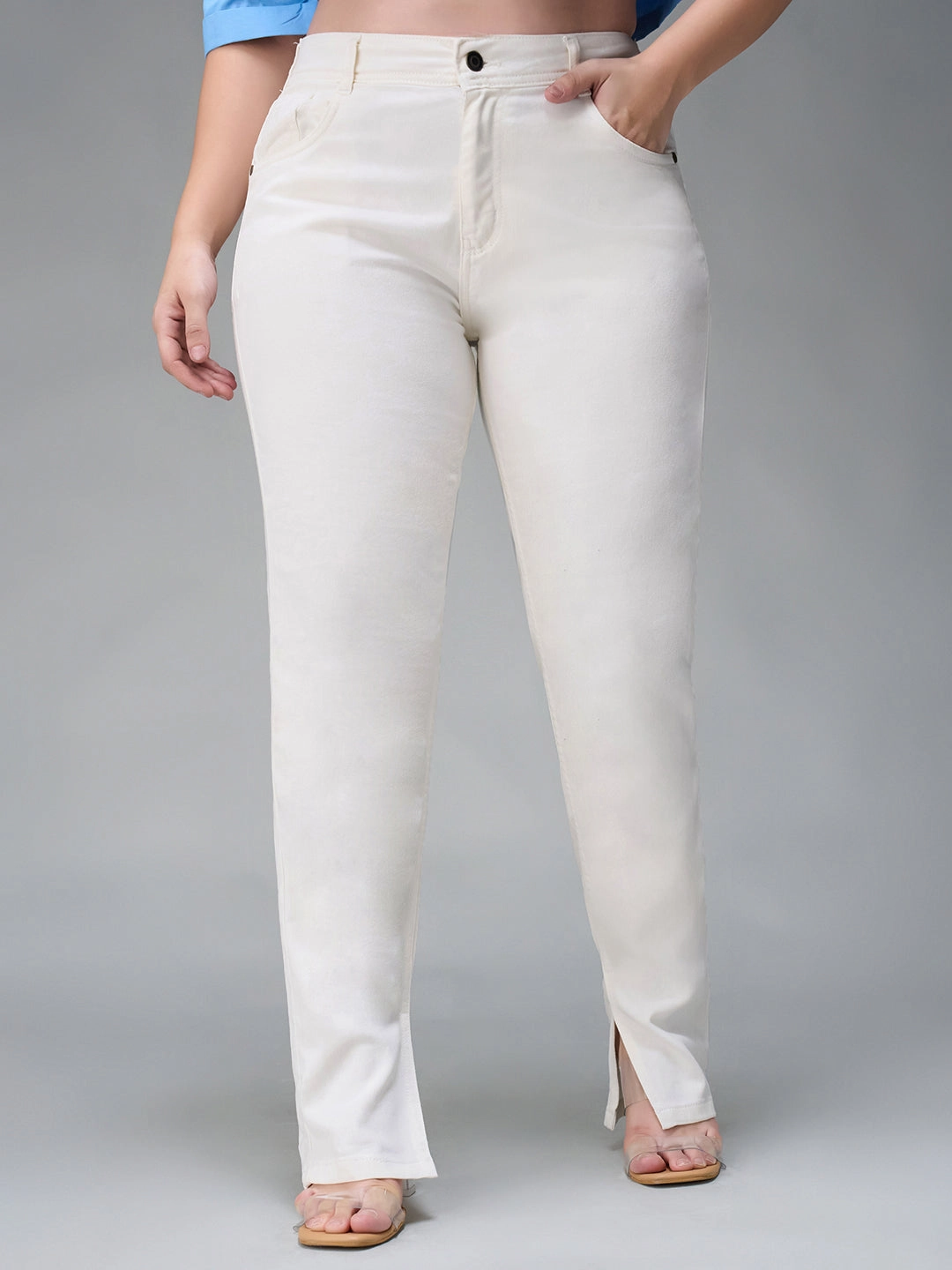 Elegant Party Look Winter Warmth 24/7 Comfort White Skinny Mid-Rise Stretchable Denim Jeans