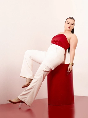 Anti Bacterial Treatment Daily Attire 24/7 Comfort White Wide-Leg High-Rise Clean-Look Stretchable Denim Jeans