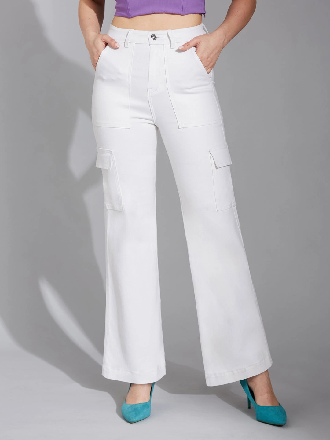 24/7 Comfort White Wide-Leg High-Rise Clean-Look Stretchable Denim Jeans All Day Comfort Design