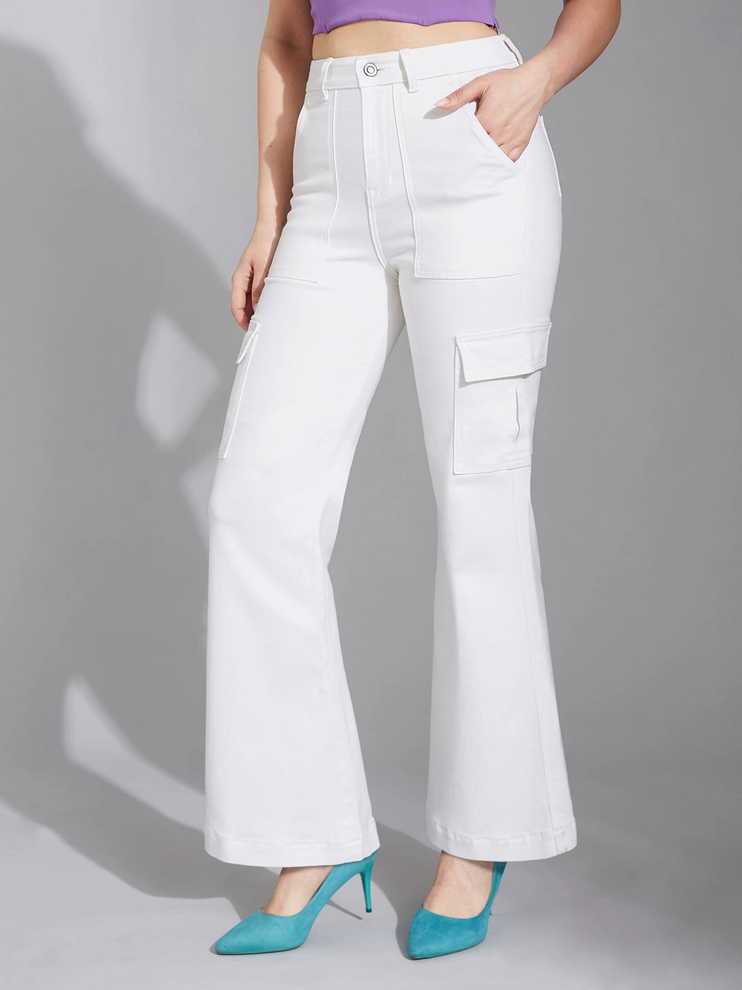 24/7 Comfort White Wide-Leg High-Rise Clean-Look Stretchable Denim Jeans Quick Drying Fabric