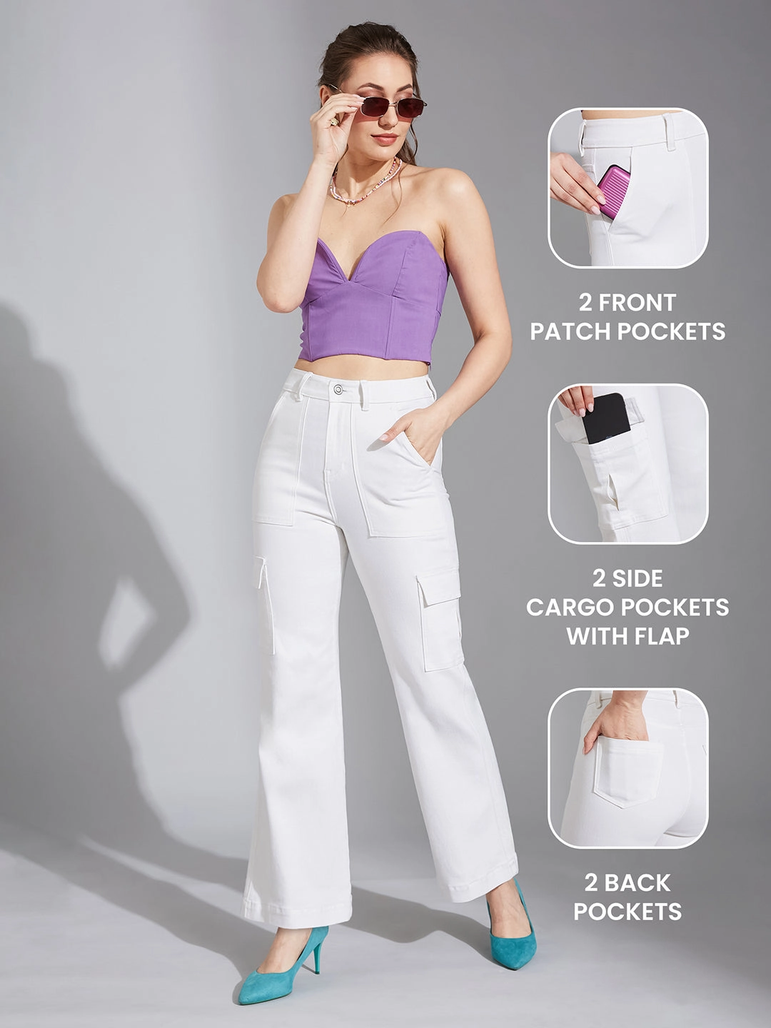 Versatile Comfort All Season 24/7 Comfort White Wide-Leg High-Rise Clean-Look Stretchable Denim Jeans