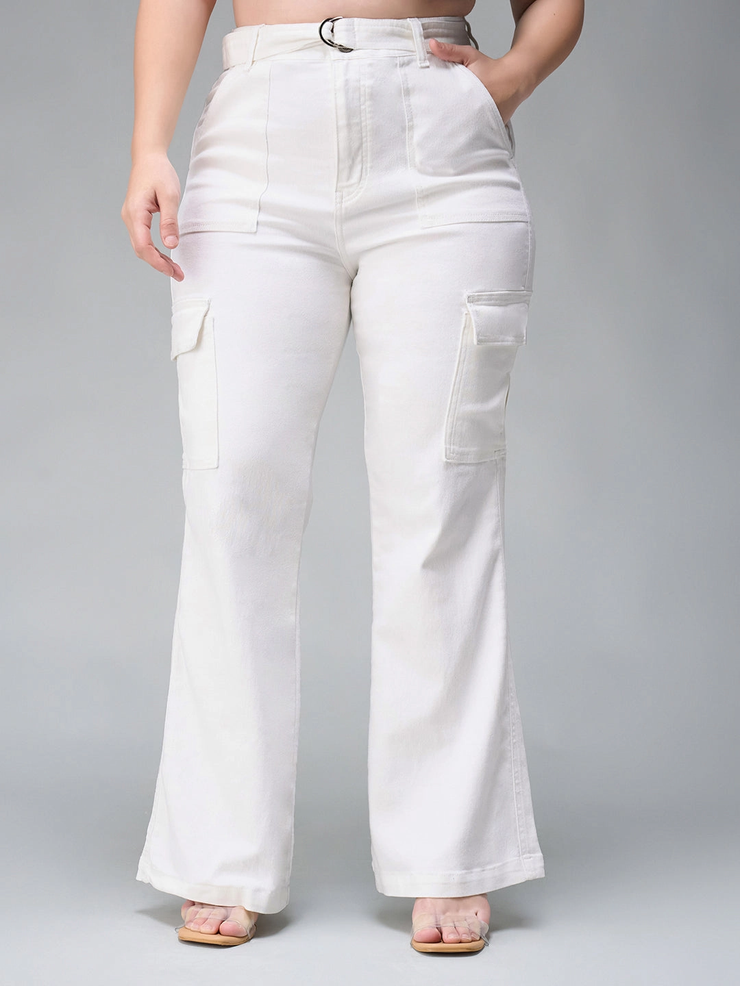 Neutral Vibrant Chill Outfit 24/7 Comfort White Wide-Leg High-Rise Stretchable Denim Jeans