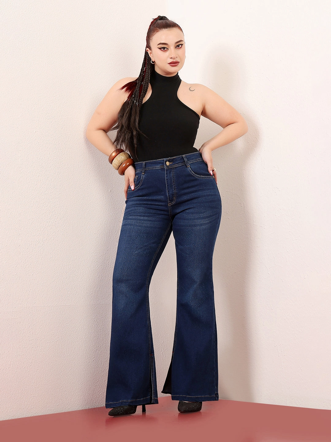 24/7 Comfort Women's Blue Bootcut Mid-Rise Length Denim Stretchable Jeans Easy Pair