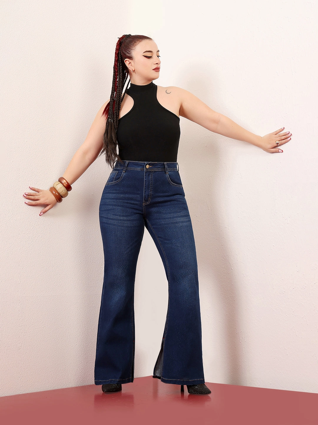 Wear Anytime 24/7 Comfort Women's Blue Bootcut Mid-Rise Length Denim Stretchable Jeans