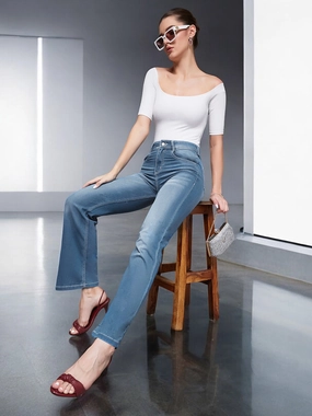 Chill Vibes 24/7 Comfort Women's Light Blue Wide-Leg Mid-Rise Light weight Denim Jeans