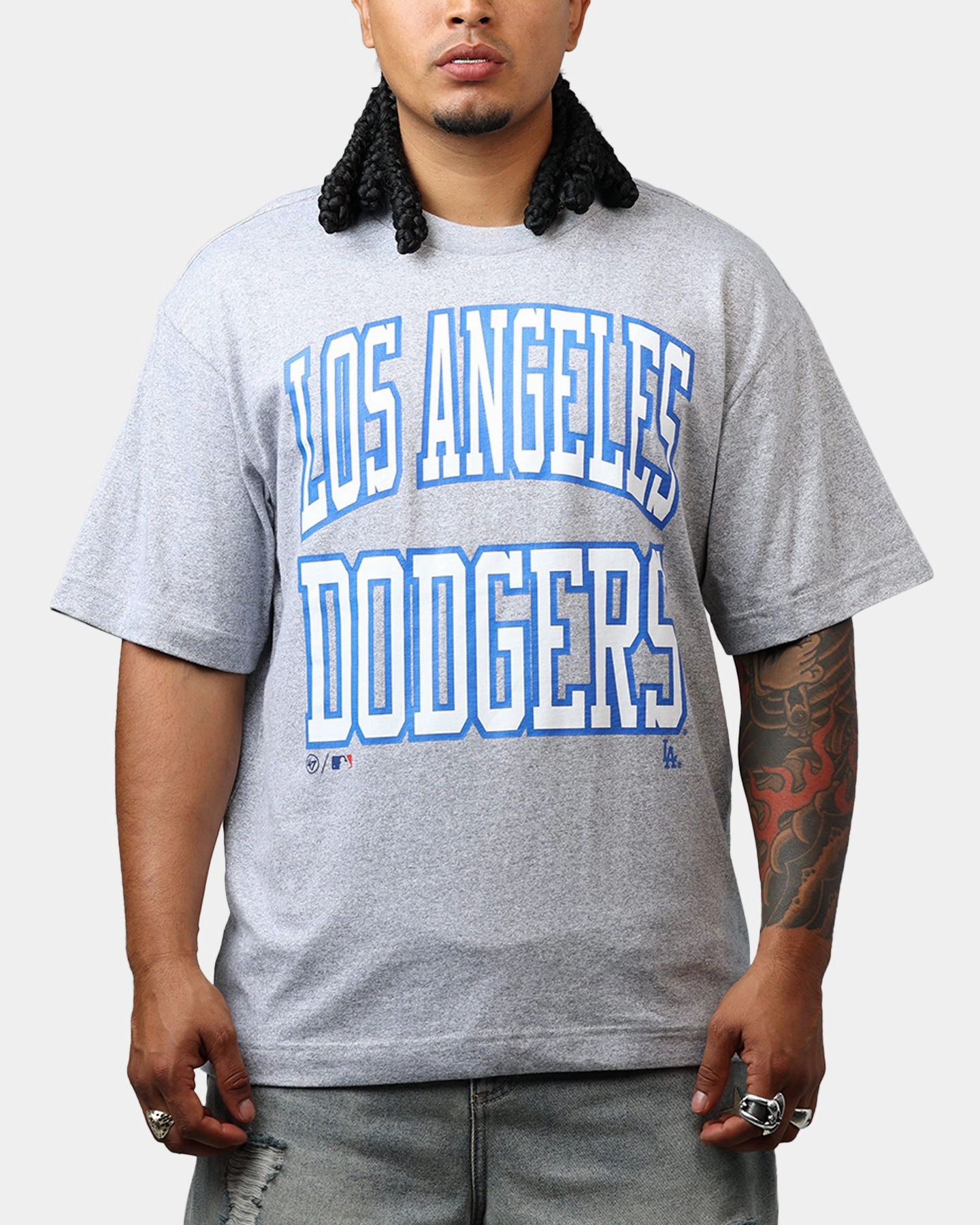 47 Brand Los Angeles Dodgers Stack T-Shirt Grey PolyesterBlend MoistureWicking Fabric
