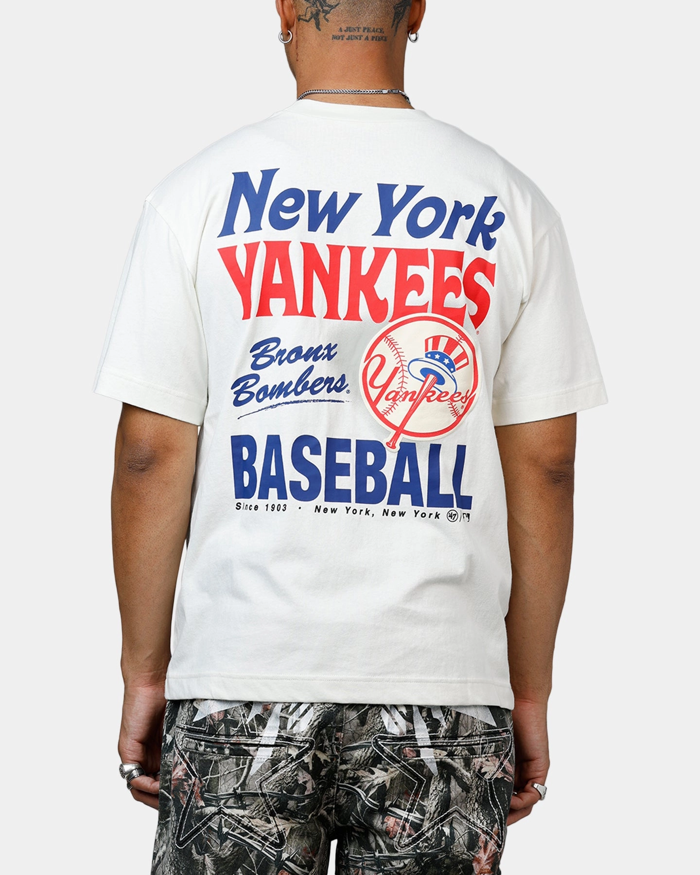 47 Brand New York Yankees All Fire T-Shirt White Workout Apparel