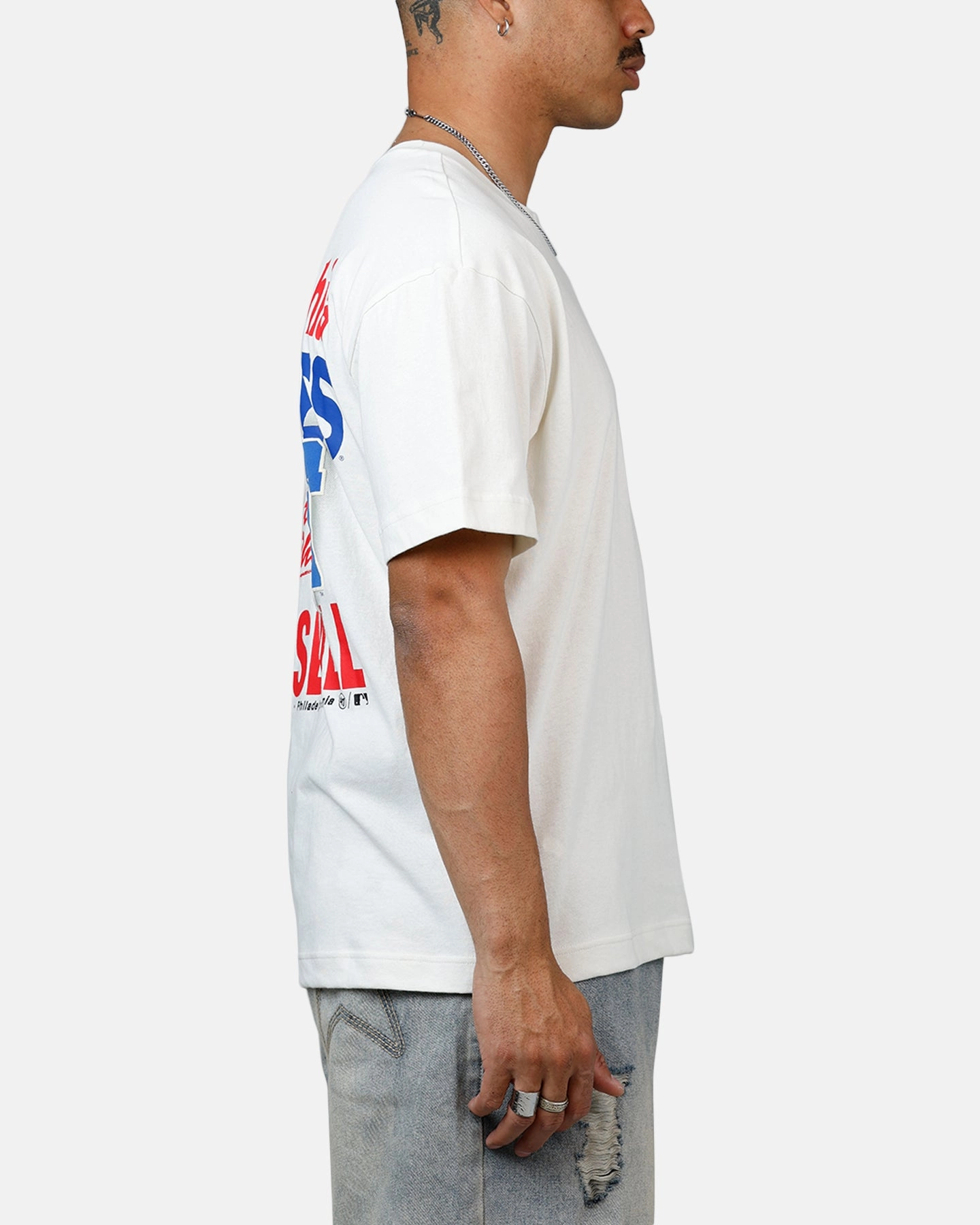 47 Brand Philadelphia Phillies All Fire T-Shirt White FlatlockStitching Stretch Woven Material