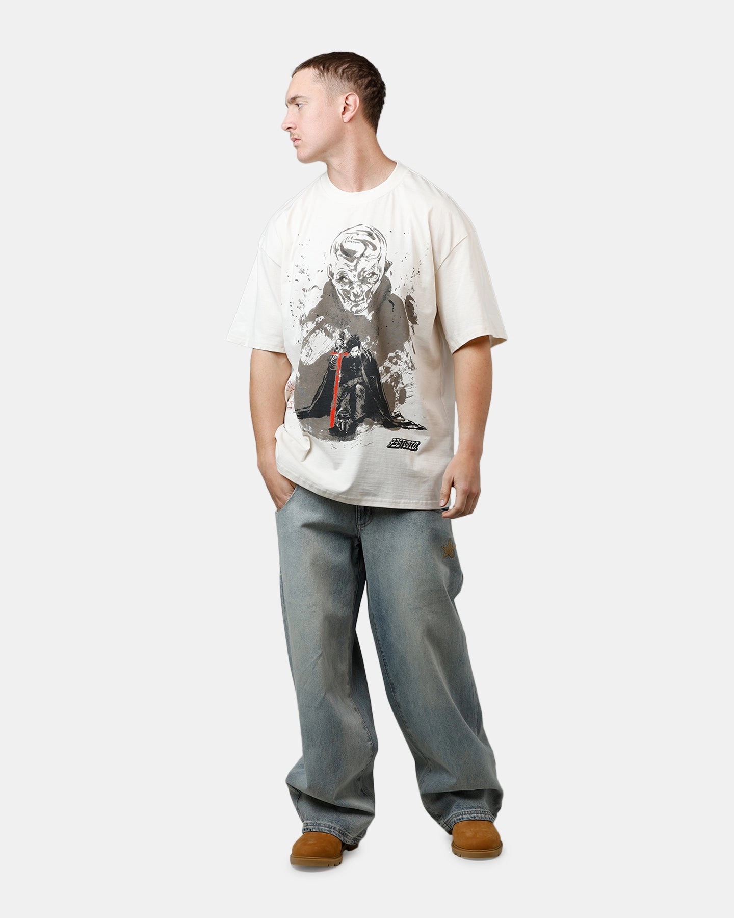 73 Studio Star Wars Takumi Last Jedi Vintage T-Shirt Off White UV Protective Coating YarnDyedFabric