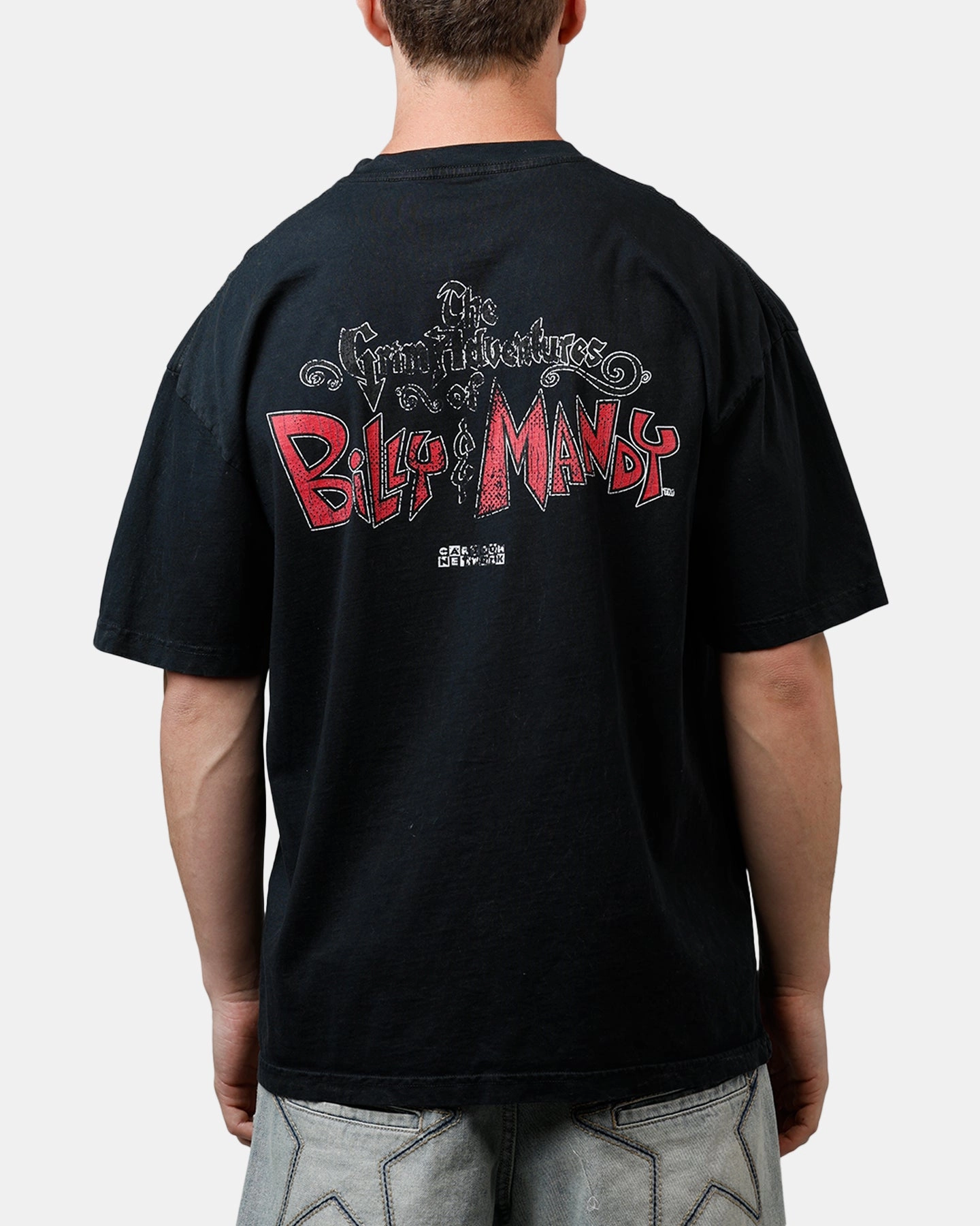 Grid Back Panel MoistureWicking Material 73 Studio X Cartoon Network Bill & Mandy Grail Vintage T-Shirt Black Acidwash