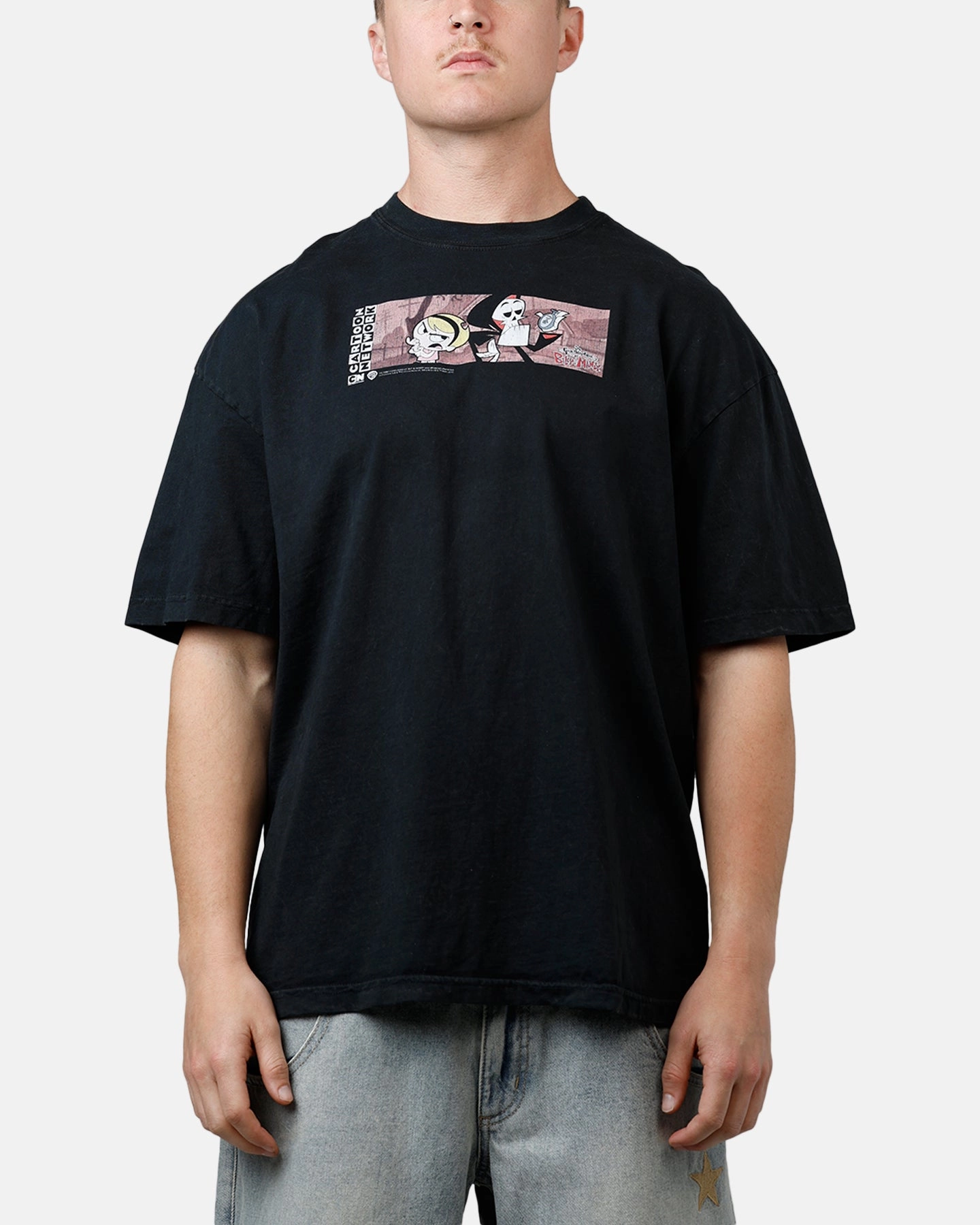 73 Studio X Cartoon Network Bill & Mandy Grail Vintage T-Shirt Black Acidwash AntiOdorTreatment BreathableMeshInsert