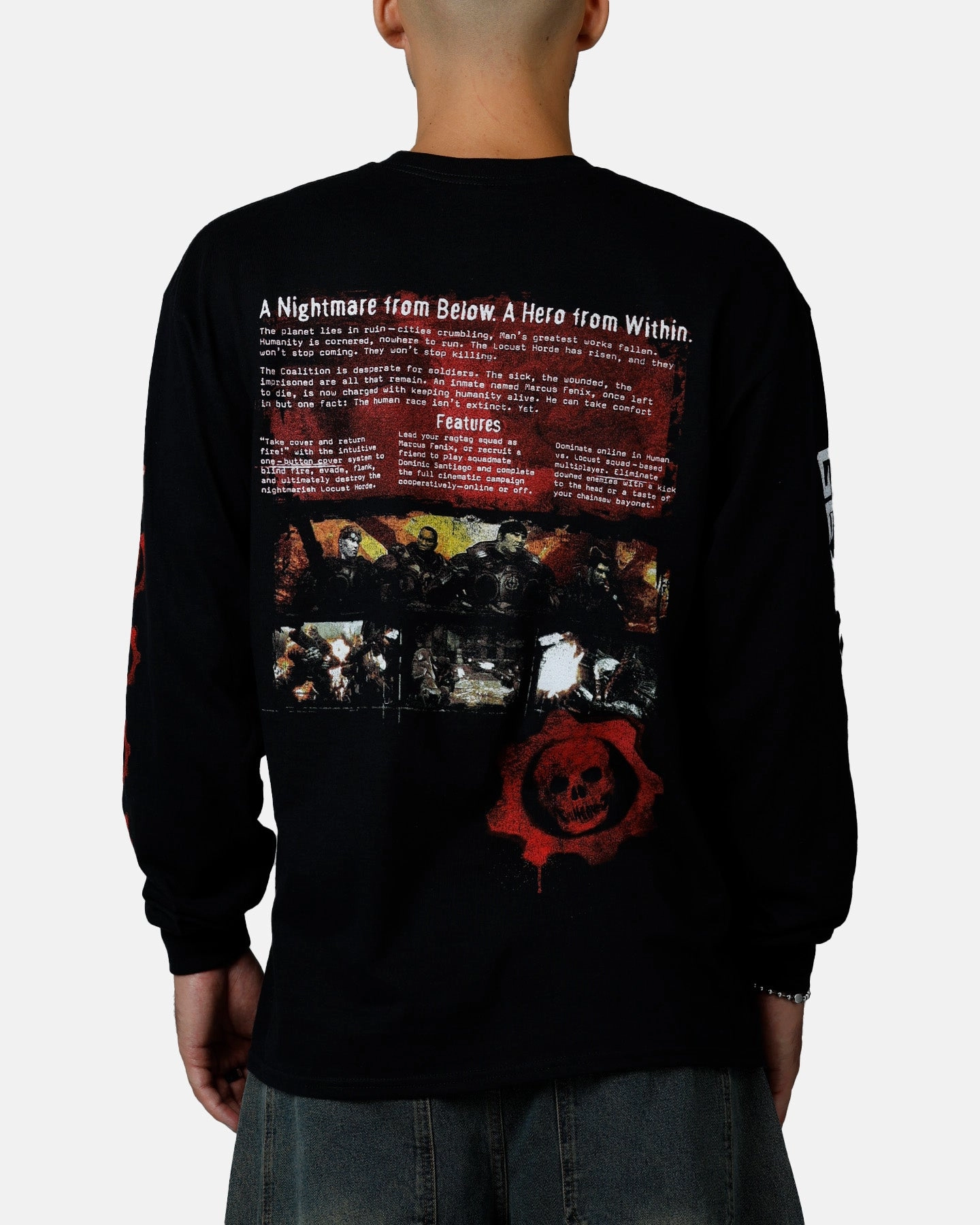 Reflective Trim Details 73 Studio X Gears Of War Gears Of Wear Long Sleeve T-Shirt Black