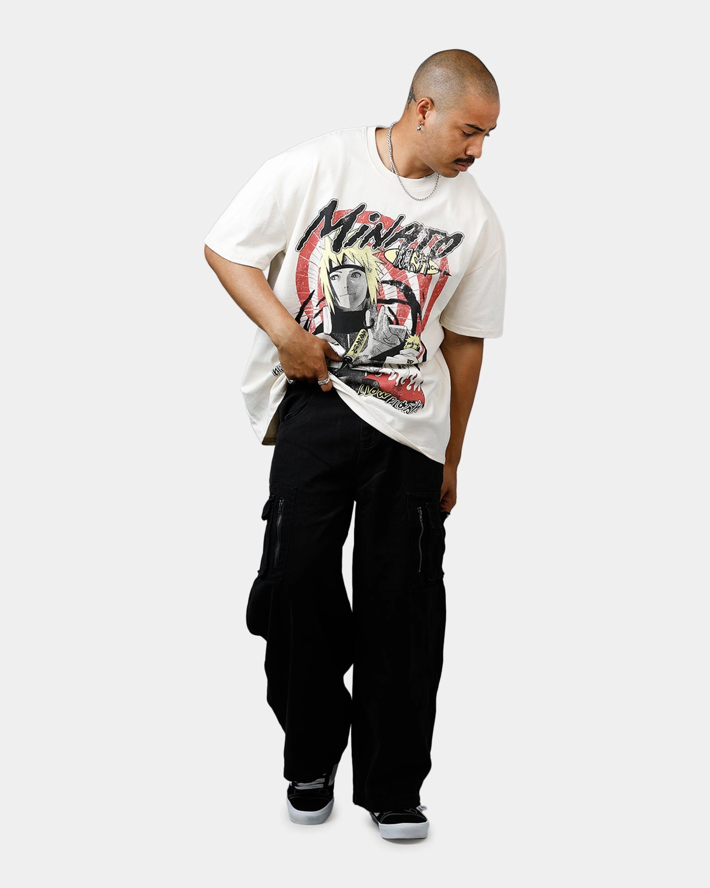 73 Studio X Naruto Minato Namikaze Heavyweight T-Shirt Off White Convertible Collar Lightweight Layering Option