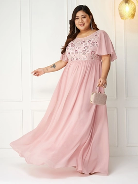 Body Bliss Blush Pink Sequin Embroidery Maxi Dress Relaxed-fit gown Calm Aesthetic
