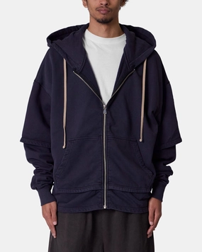 UltraSoftLining MNML Double Layer Zipper Sweater Washed Black