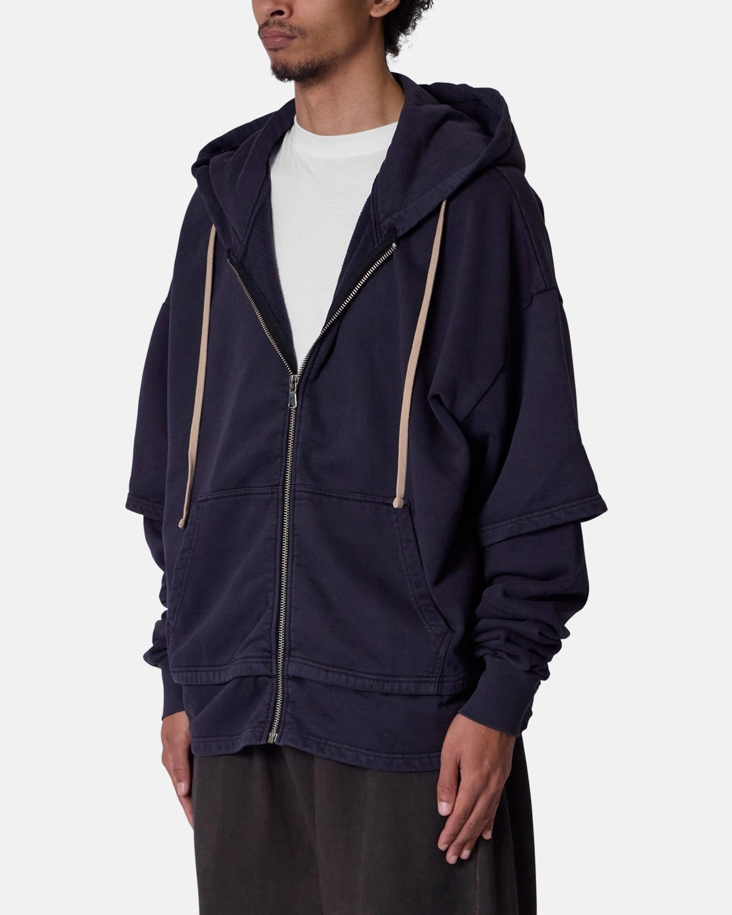 MNML Double Layer Zipper Sweater Washed Black BambooBlend Anti Static Weave Technology