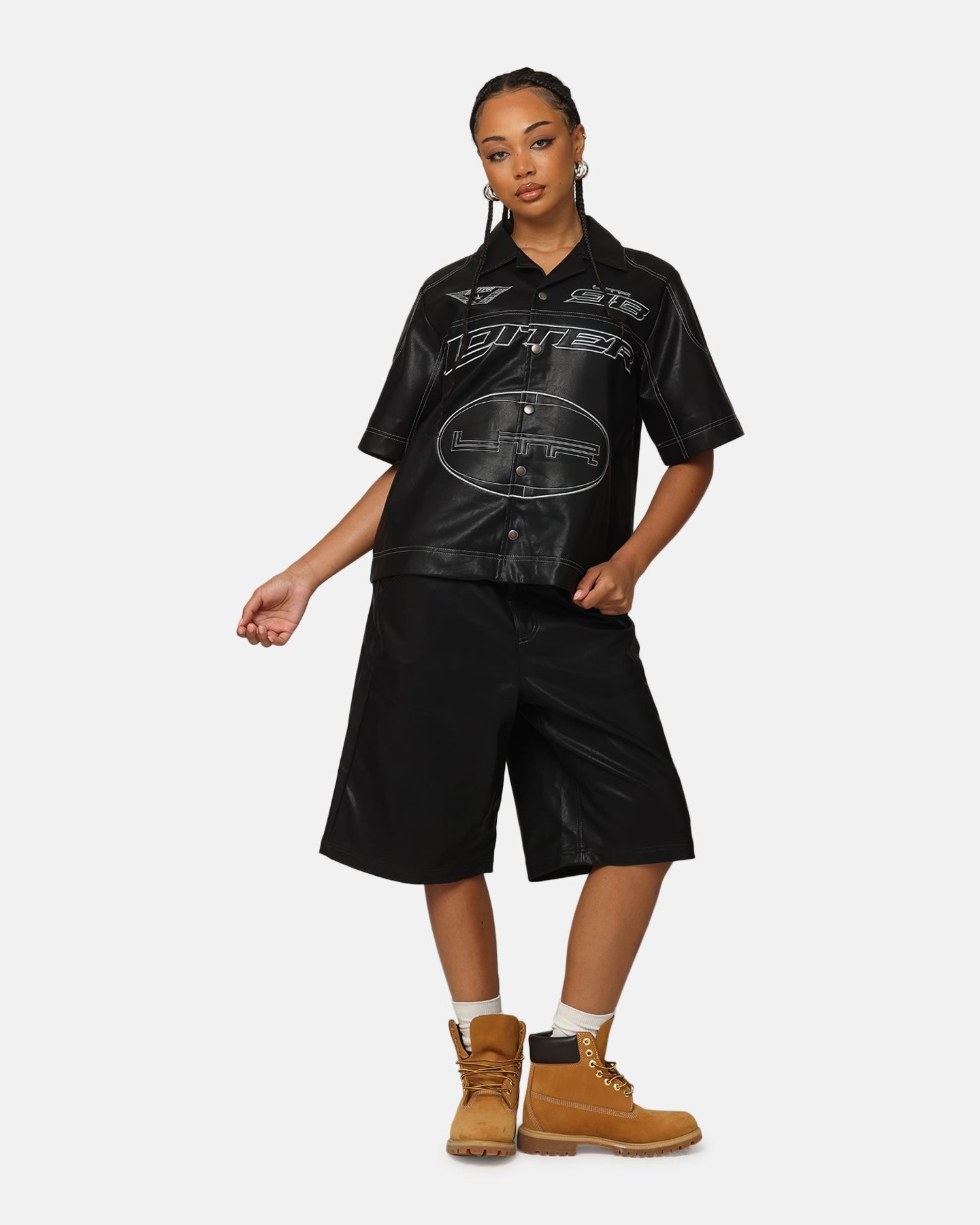 Loiter Motor PU Leather Button Up Shirt Black DurableReinforcement