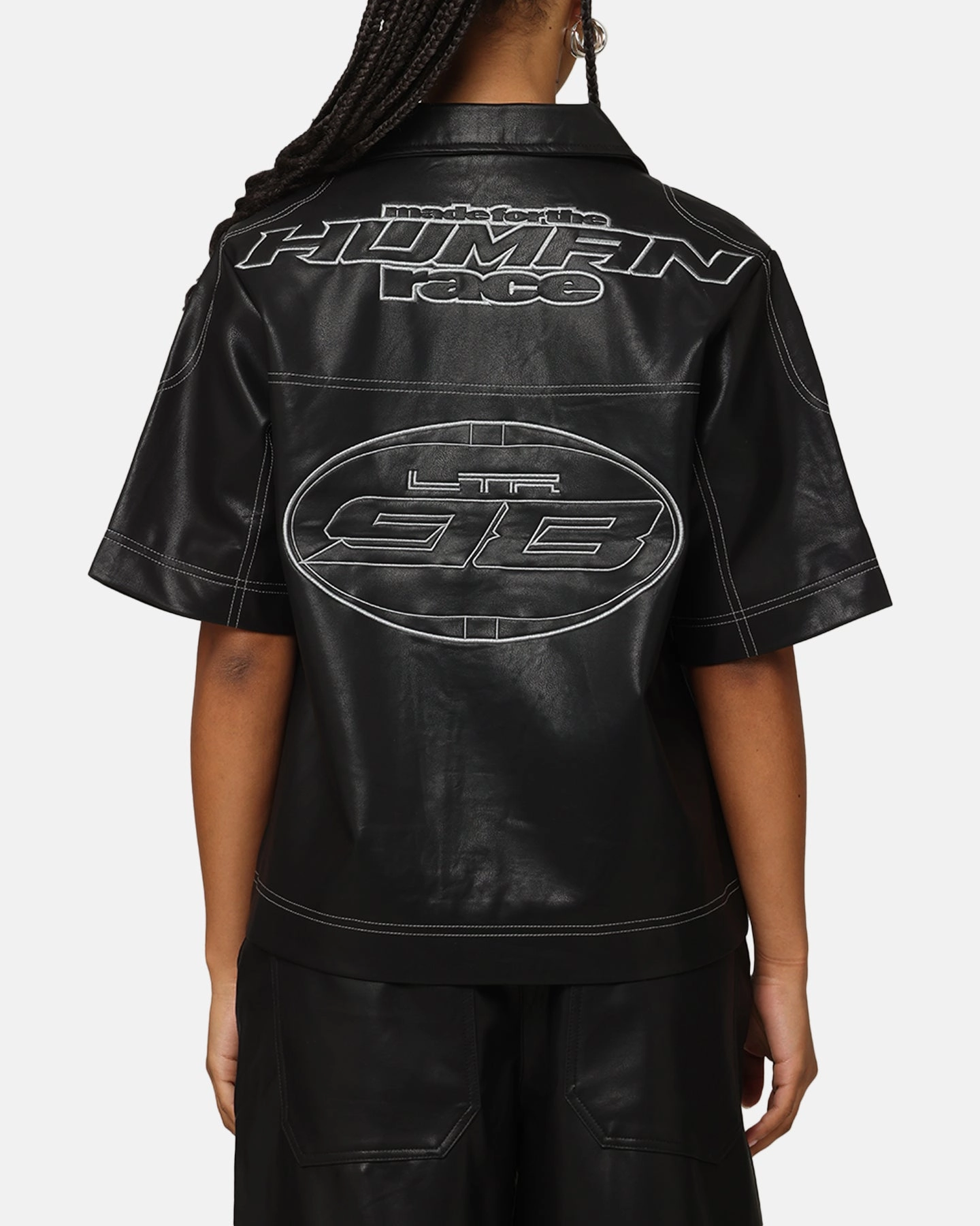 TaglessNecklineComfort Loiter Motor PU Leather Button Up Shirt Black