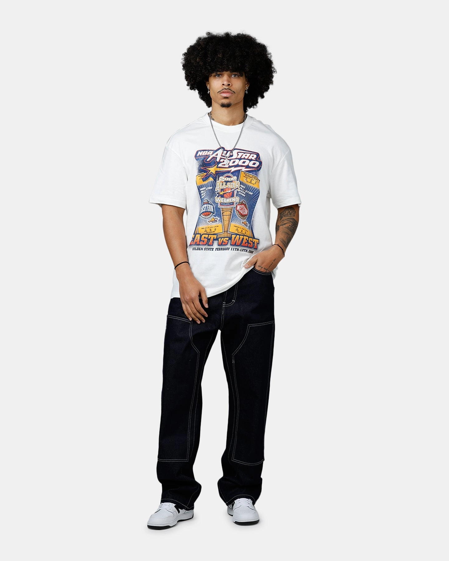 Mitchell & Ness NBA East Vs West 'All Star Collection' Event T-Shirt Vintage White High Neck Design