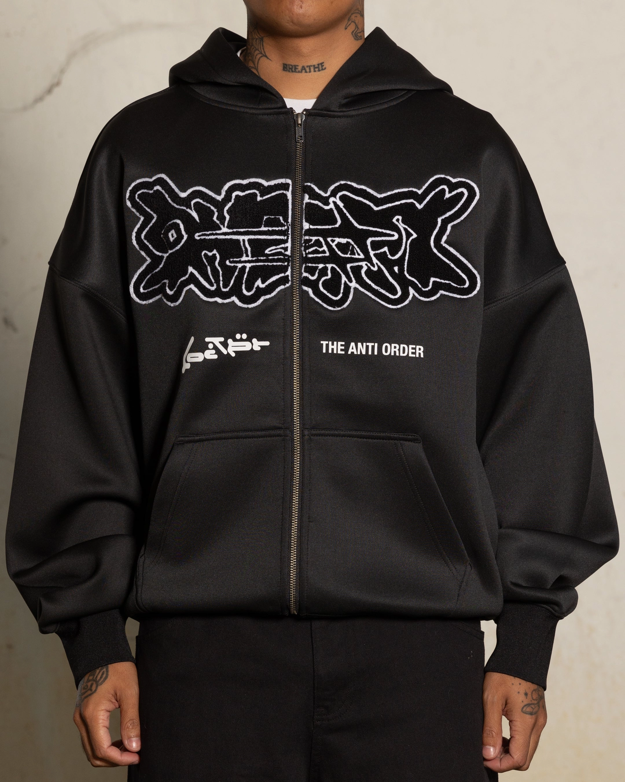 OrganicCotton Loiter X The Anti Order Zip Hoodie Black