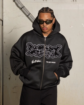 Loiter X The Anti Order Zip Hoodie Black Fade Resistant Finish EcoCertified Material