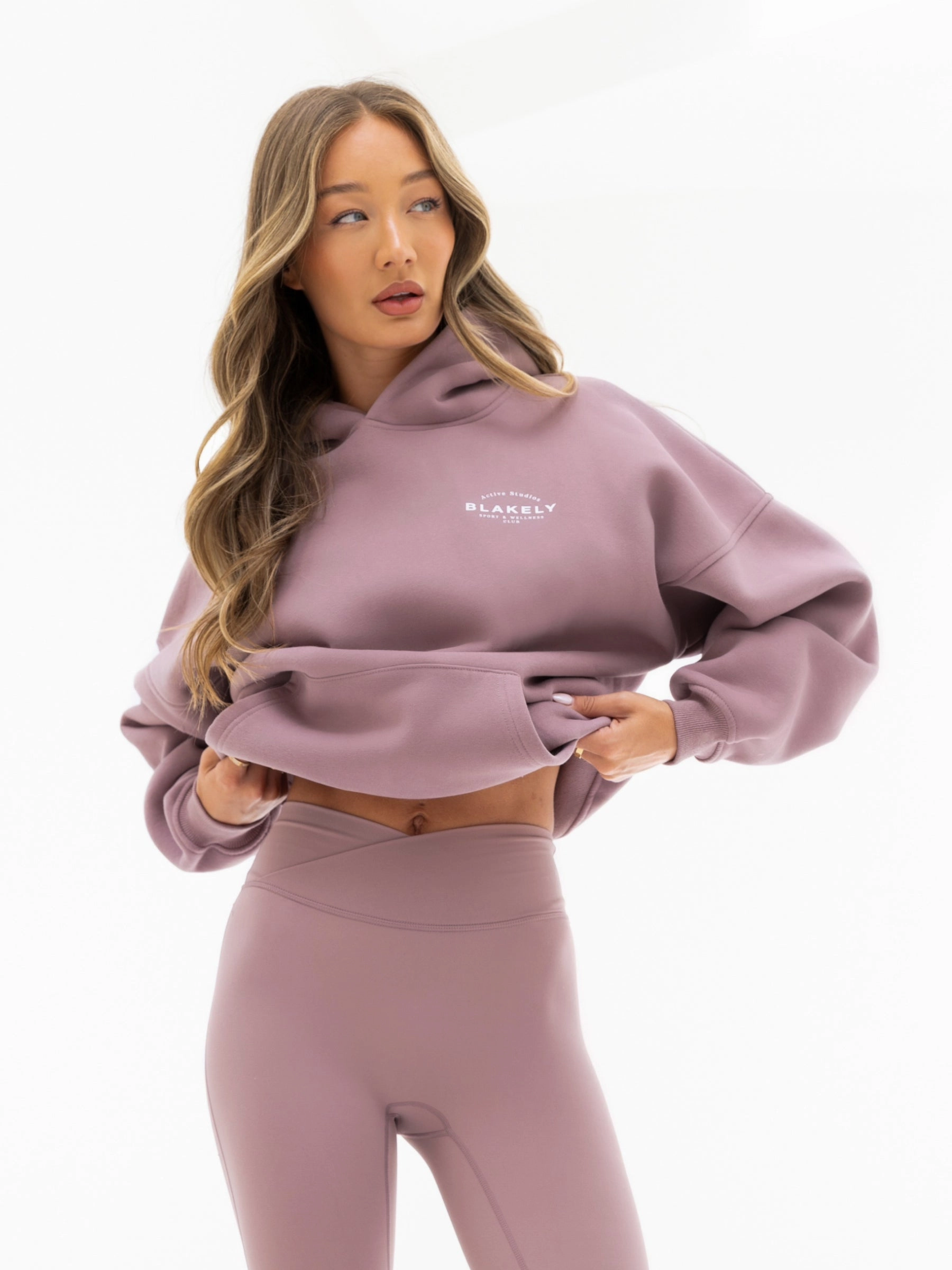 Vintage Look Cropped Style Active Studios Oversized Hoodie - Dusty Pink