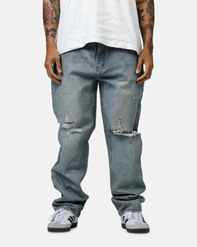 MNML Painted Straight Denim Jeans Light Blue Functional Ease