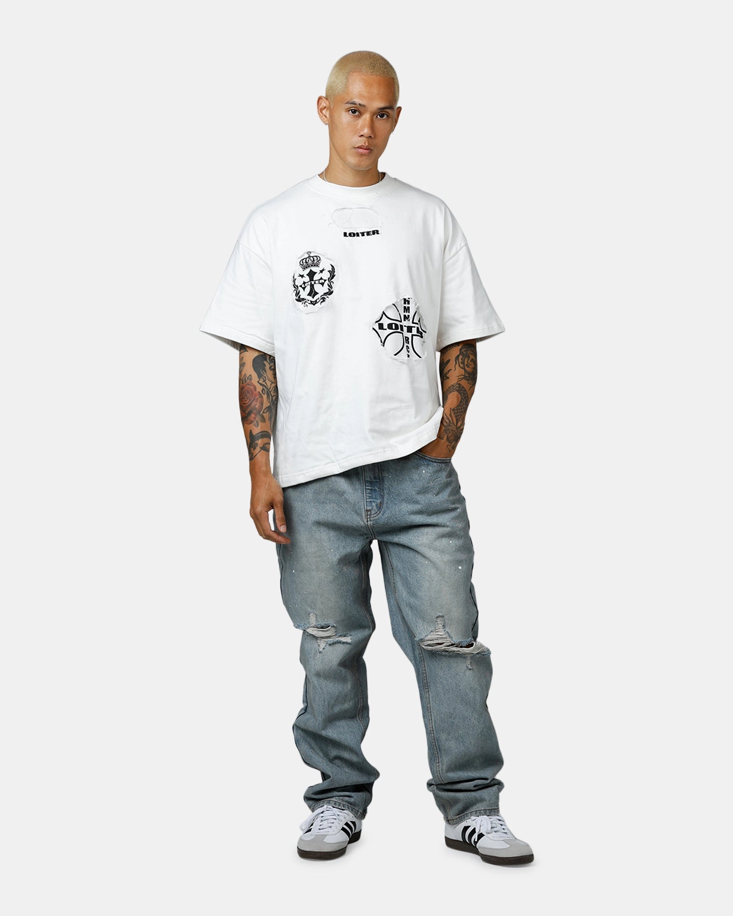 MNML Painted Straight Denim Jeans Light Blue Fade Resistant Dye Barrel Waist