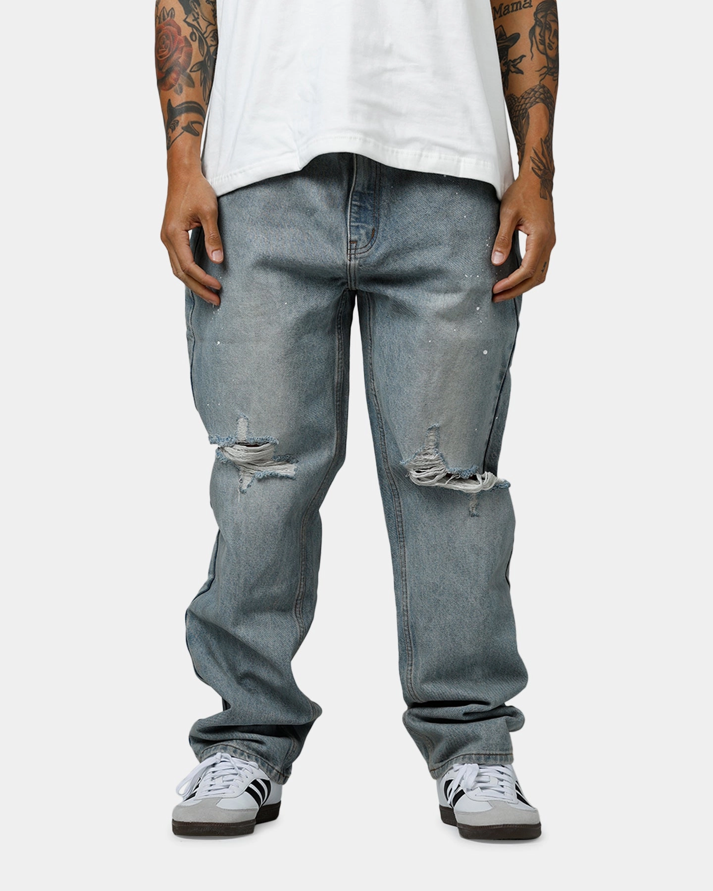 MNML Painted Straight Denim Jeans Light Blue Functional Ease