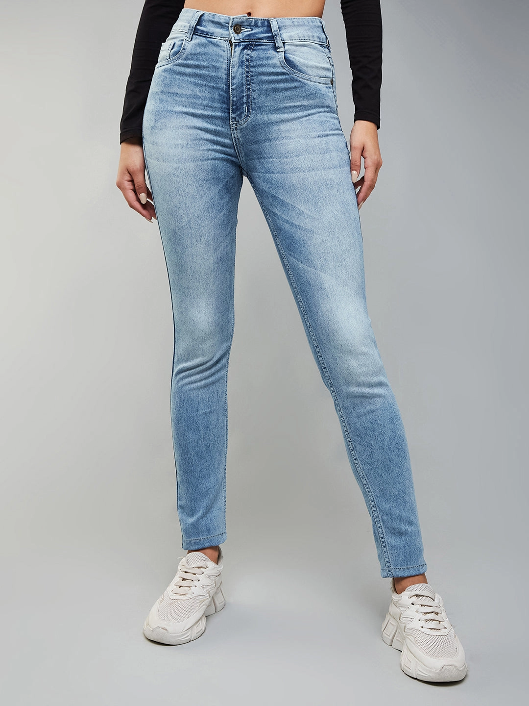 24/7 Comfort Light Blue Slim-Fit High-Rise Stretchable Denim Jeans Tailored Fit