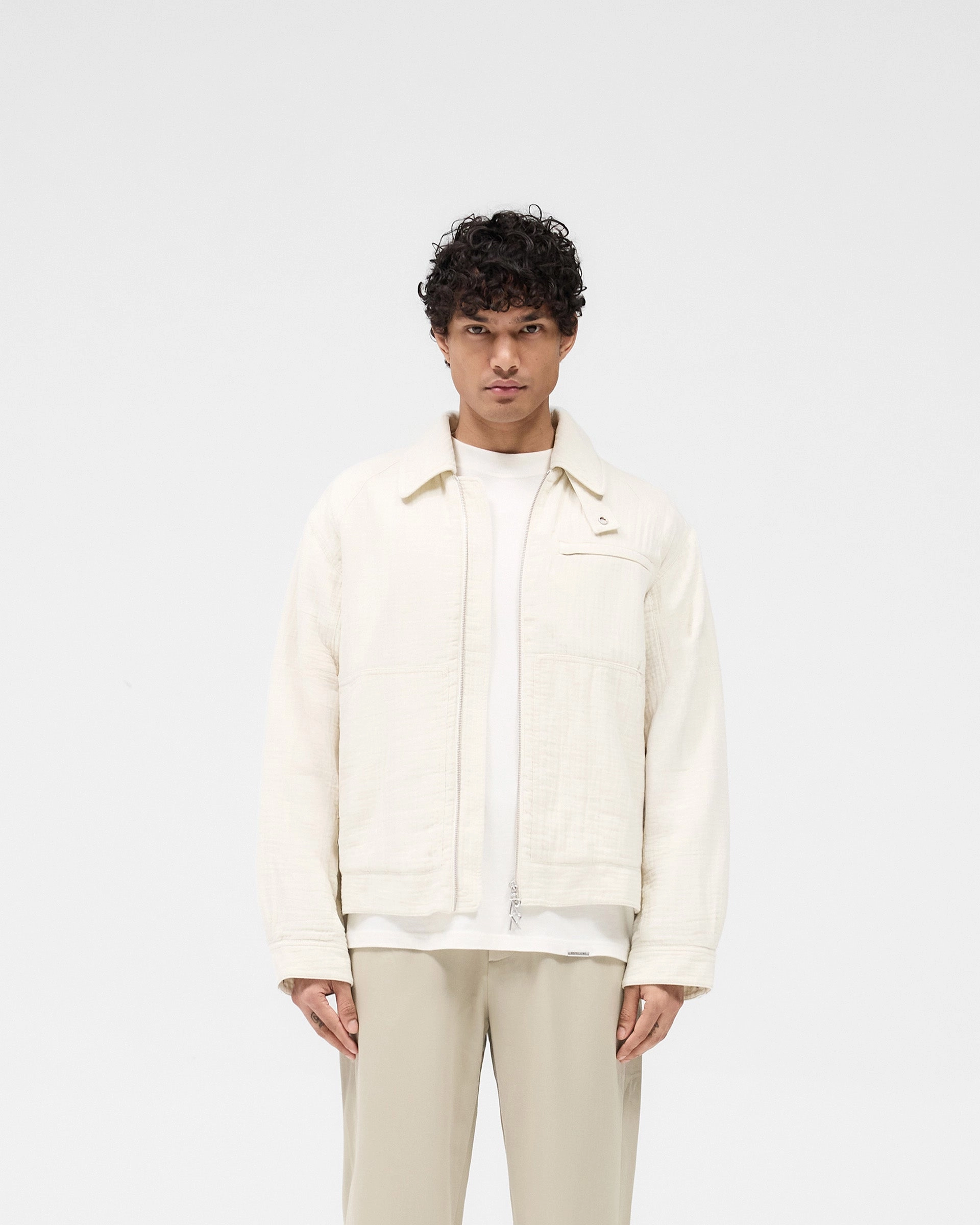 Crinkle Trucker Jacket - Ecru ScratchResistant Zippers