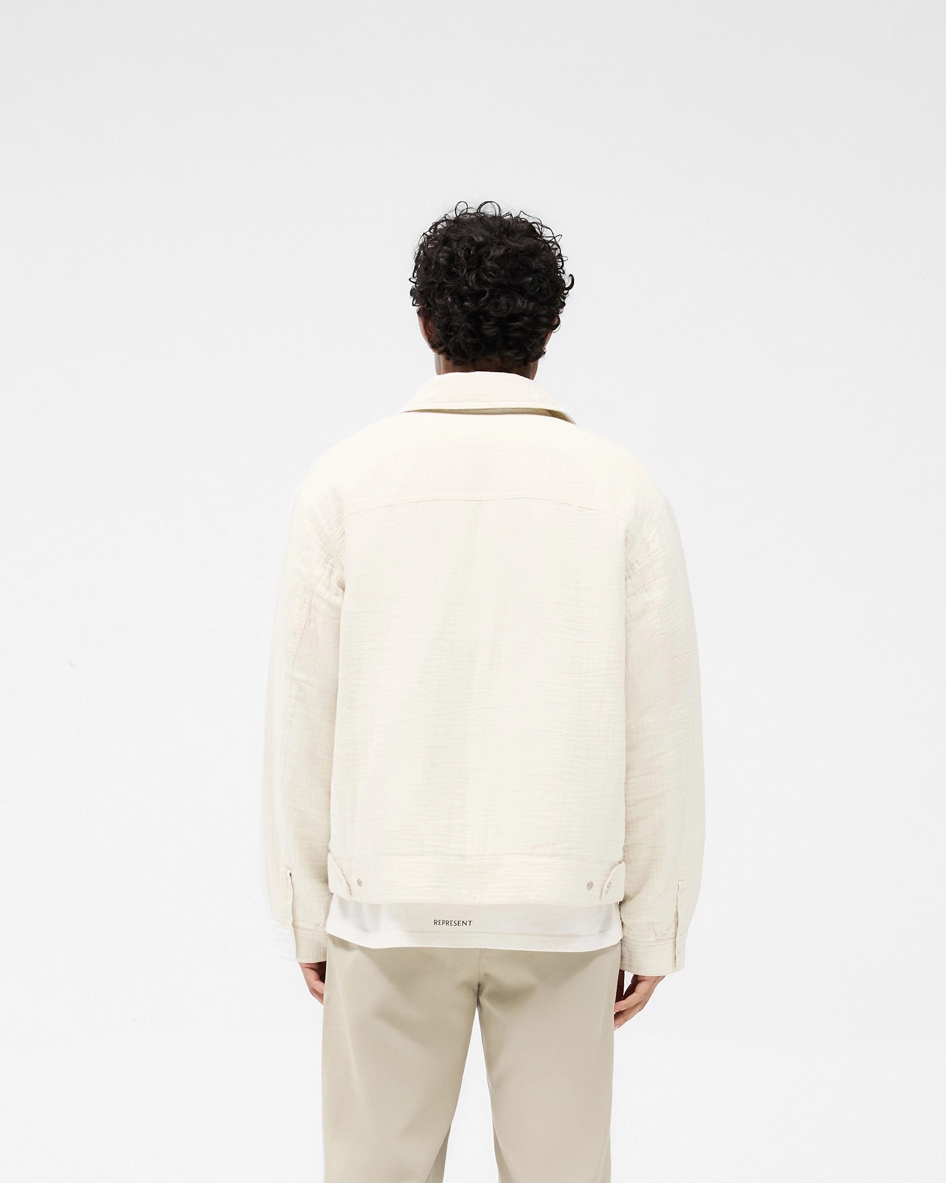 Crinkle Trucker Jacket - Ecru Wool blend Classic Fit